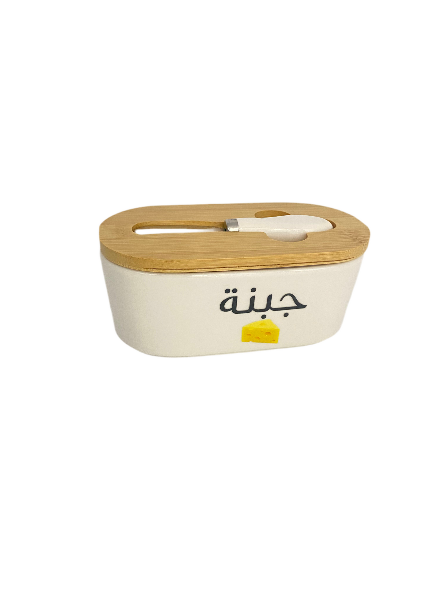 Oval Porcelain Butter /Cheese Bowl With Bamboo Lid & Knife
