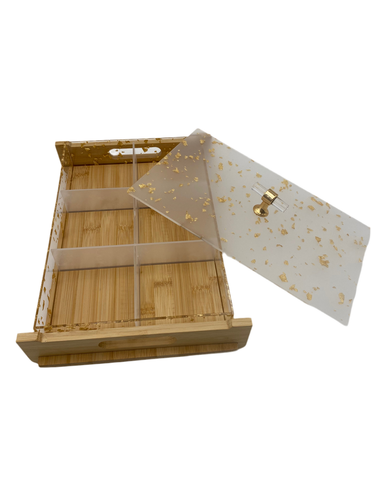 6 Compartments Rectangle Wooden Tray With Plexi Cover