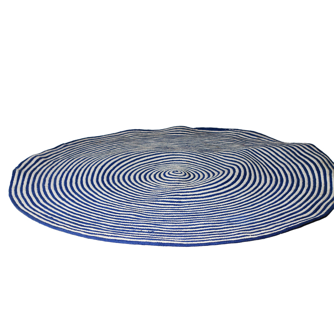 Round Indian Carpet Blue/White