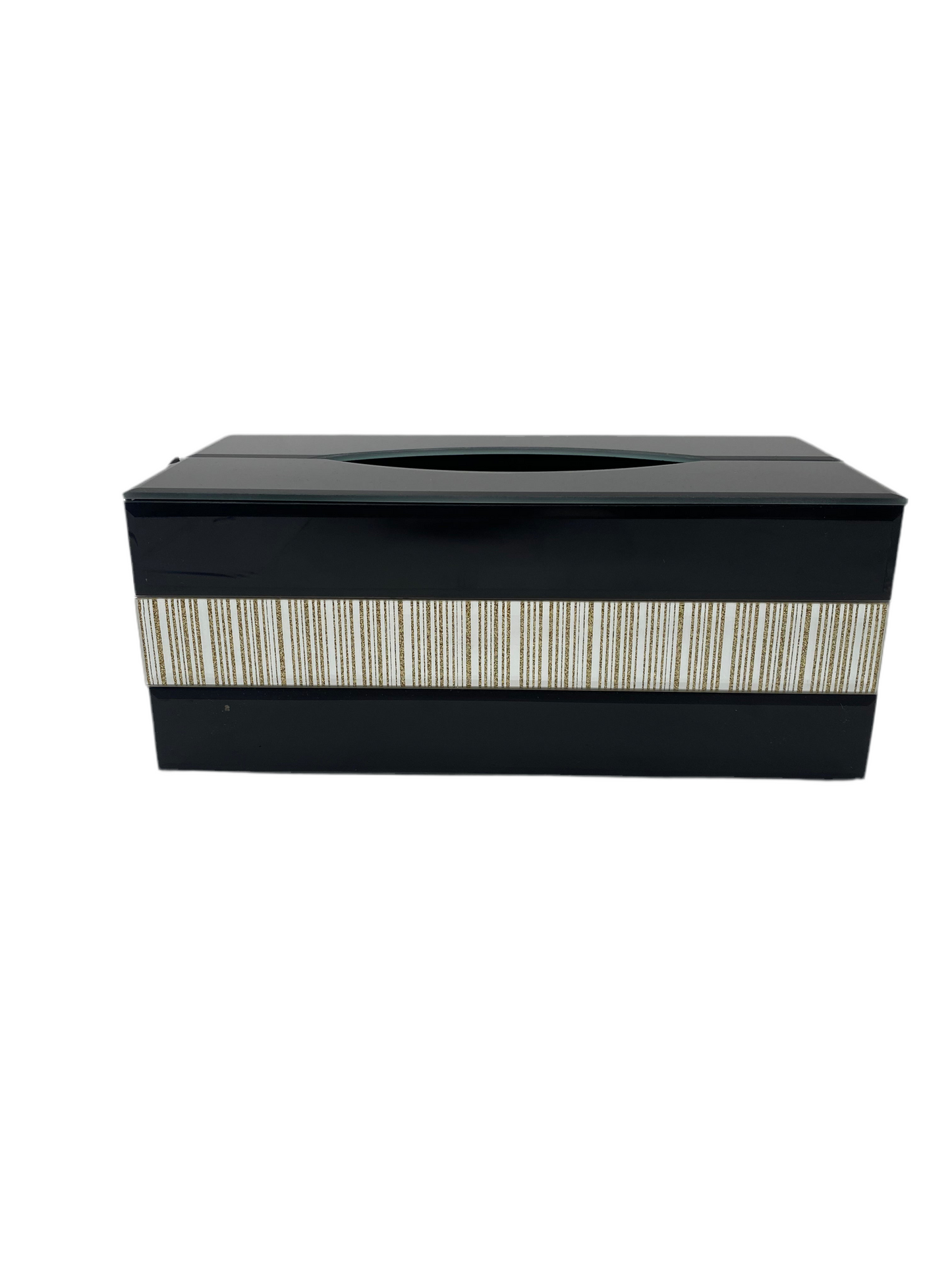 Black Glass Tissue Box With Pattern Gold/Silver
