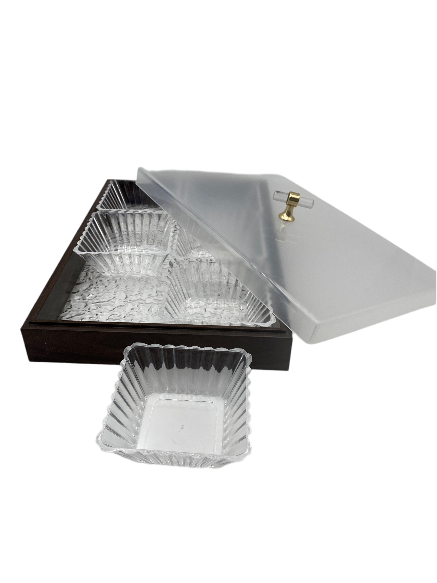 6 Pcs Square Plexi Bowl In Rectangle Wooden Tray With Plexi Cover