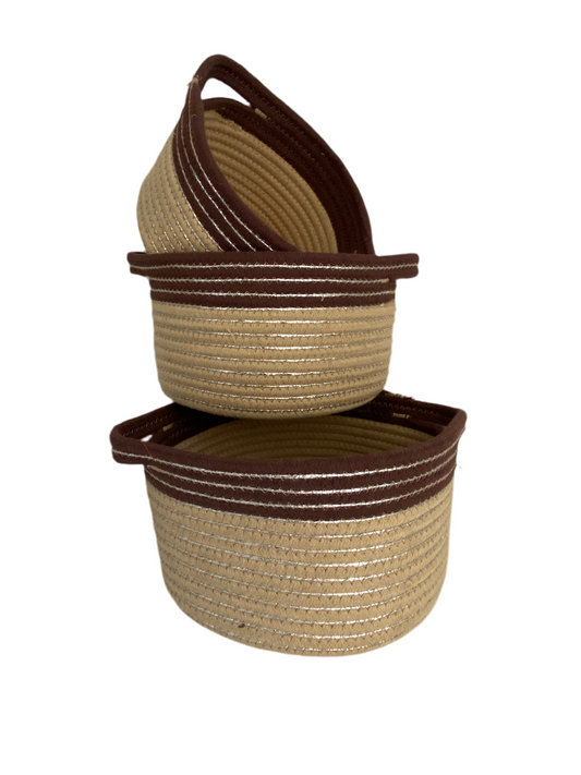 3 Pcs Round  Cotton  Rope Woven Storage Basket Set