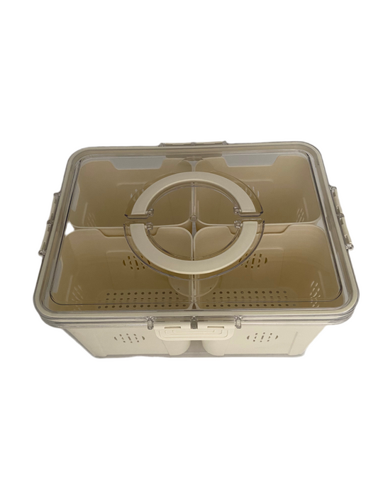 Divided Serving Tray with Drain Holes, Plastic Clear Sealed Snackle Box Container Multi Functional Portable Snackle Organizer for Outdoor Travel Picnic Party (4Compartments)