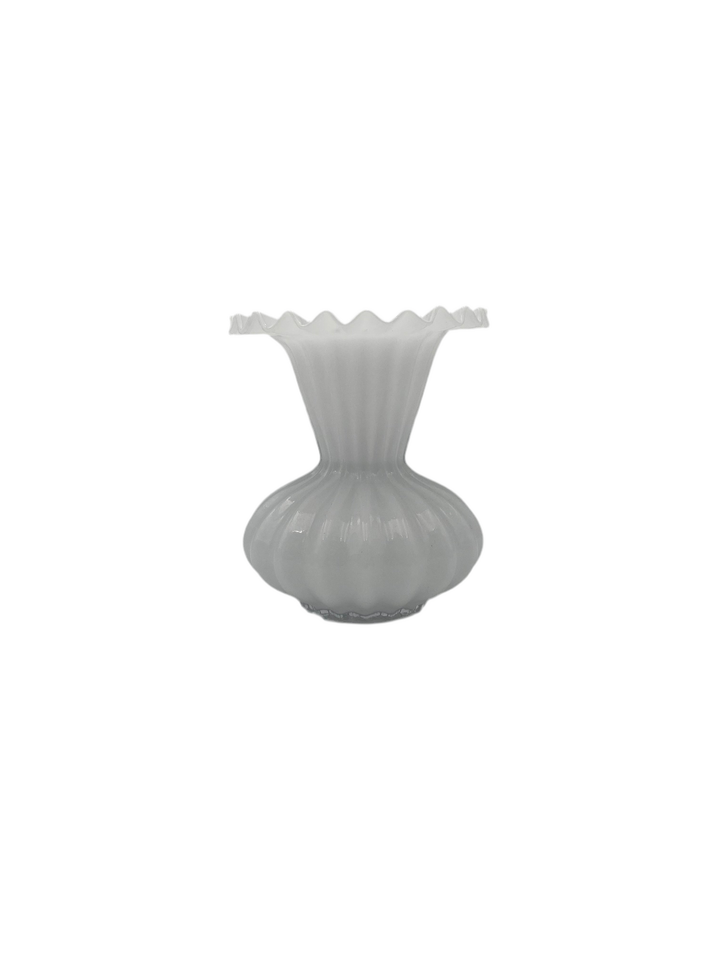 Vintage Wide Neck Ribbed Glass Vase