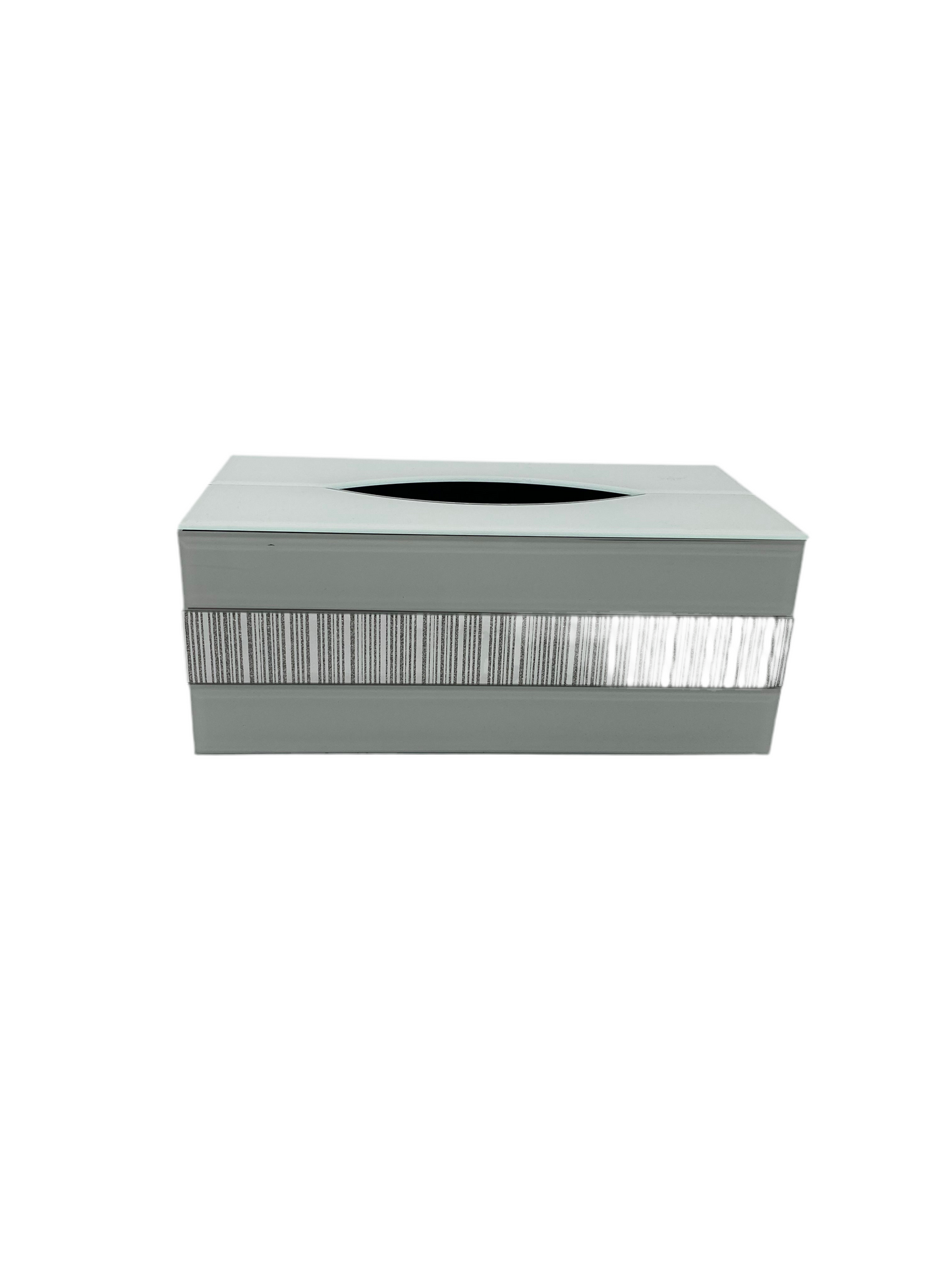 White Glass Tissue Box-Pattern Silver