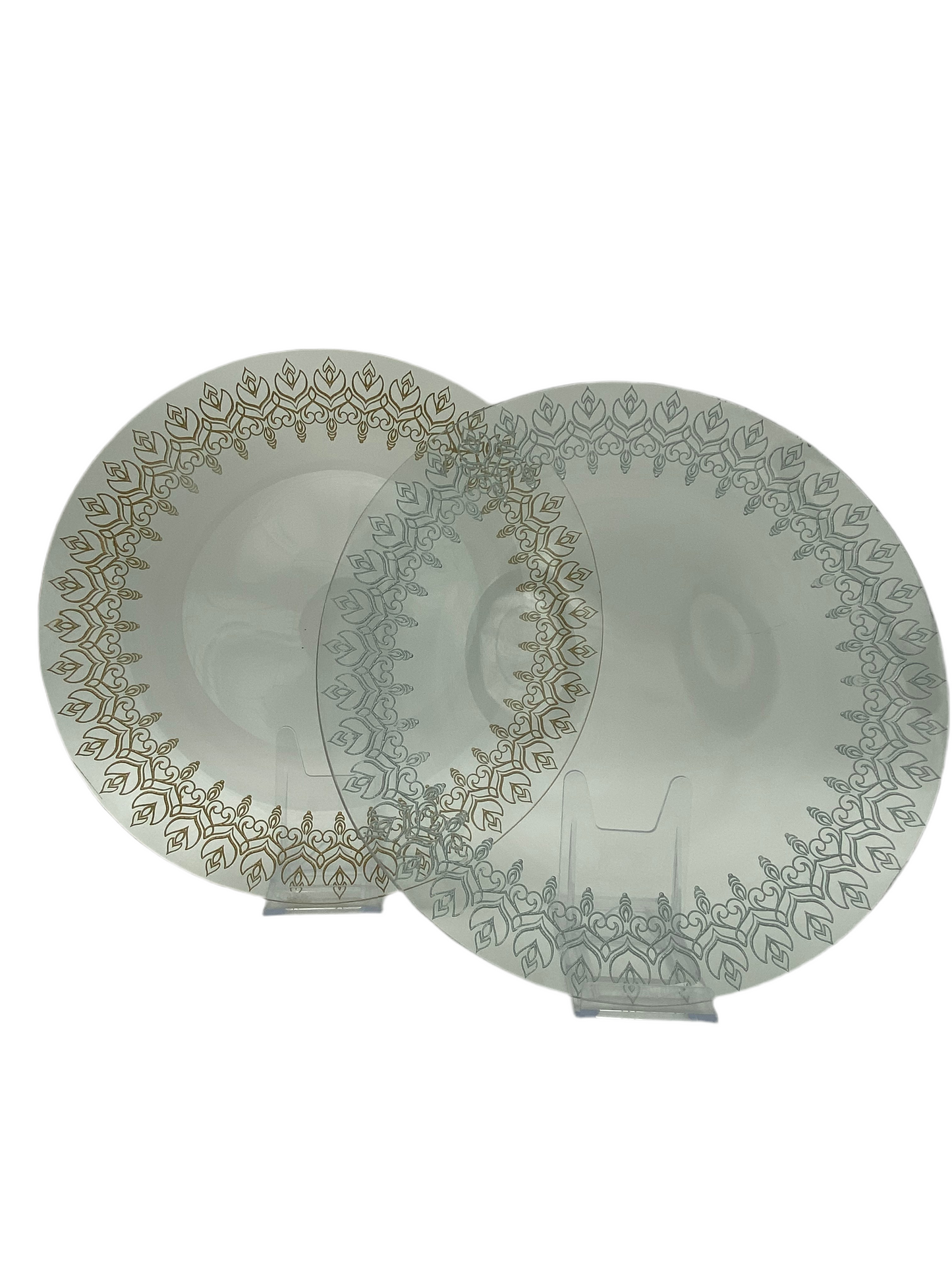 33 Cm Gold/ Silver Rimmed Round Transparent Glass Plate