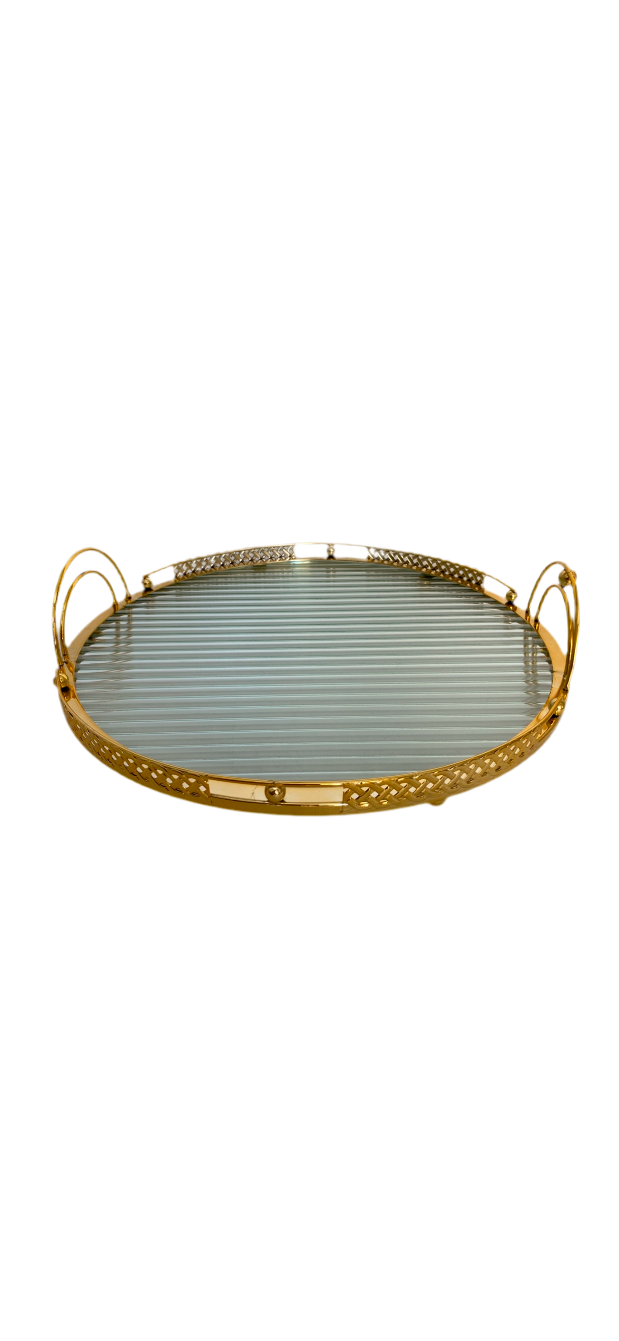 Glass Tray With Metal Golden Pattern