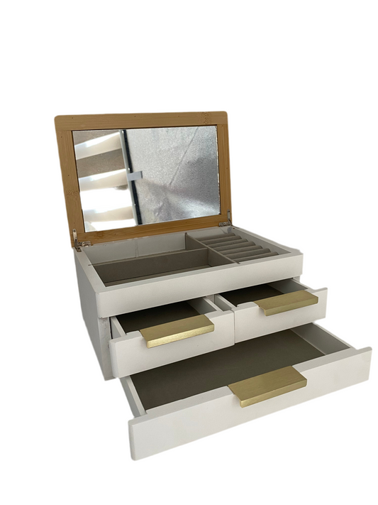 3 Layers Wood Jewellery Organizer With Mirror