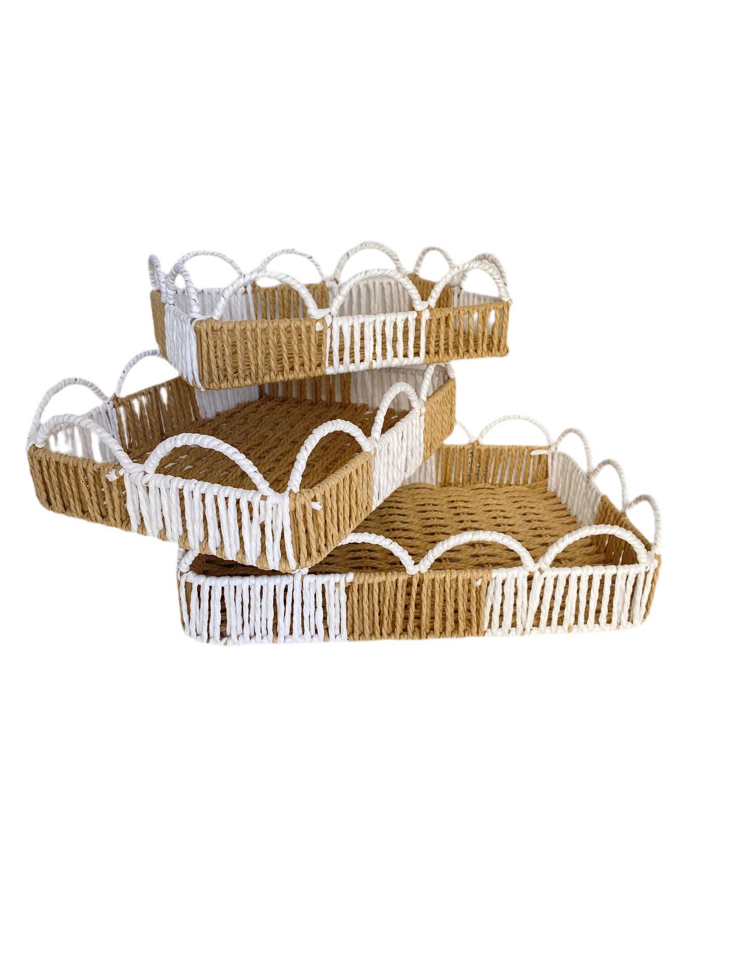 3 PCs Rectangular HandWoven Jute Basket Set With Side Grips