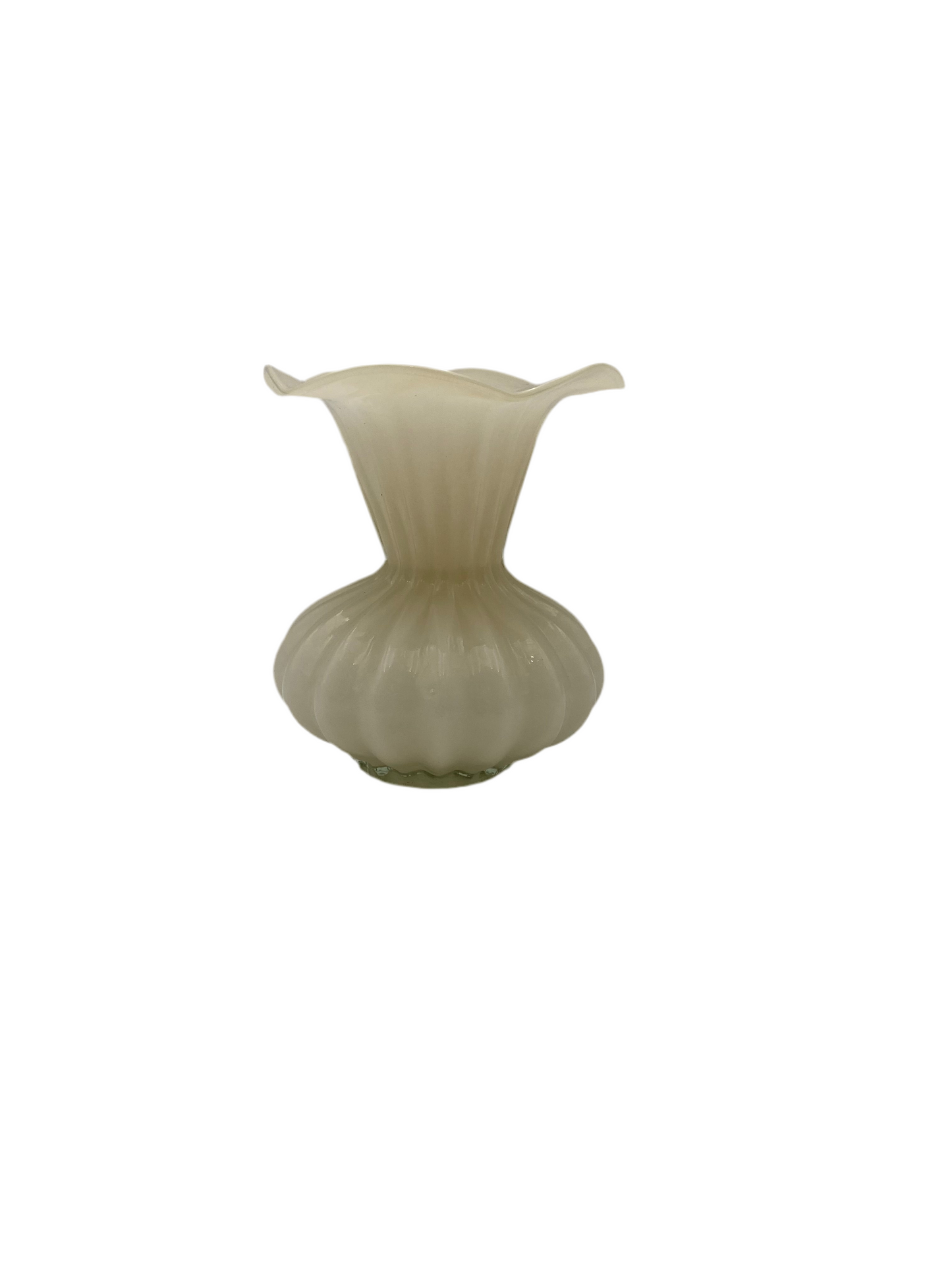 Vintage Wide Neck Ribbed Glass Vase