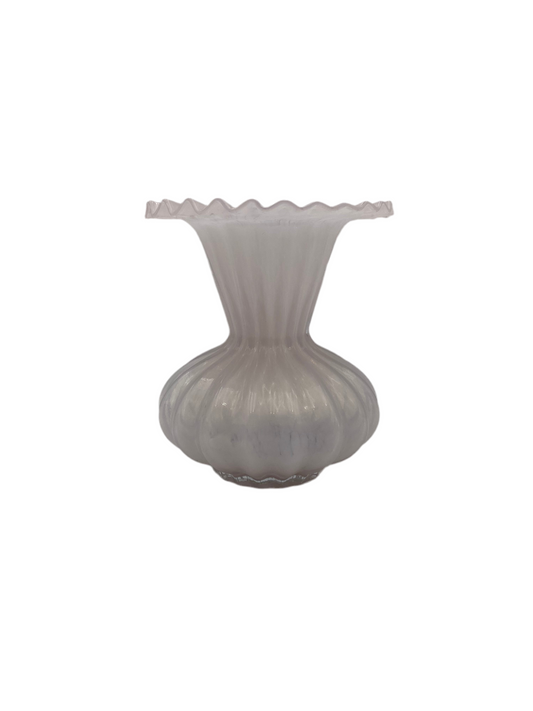 Vintage Wide Neck Ribbed Glass Vase