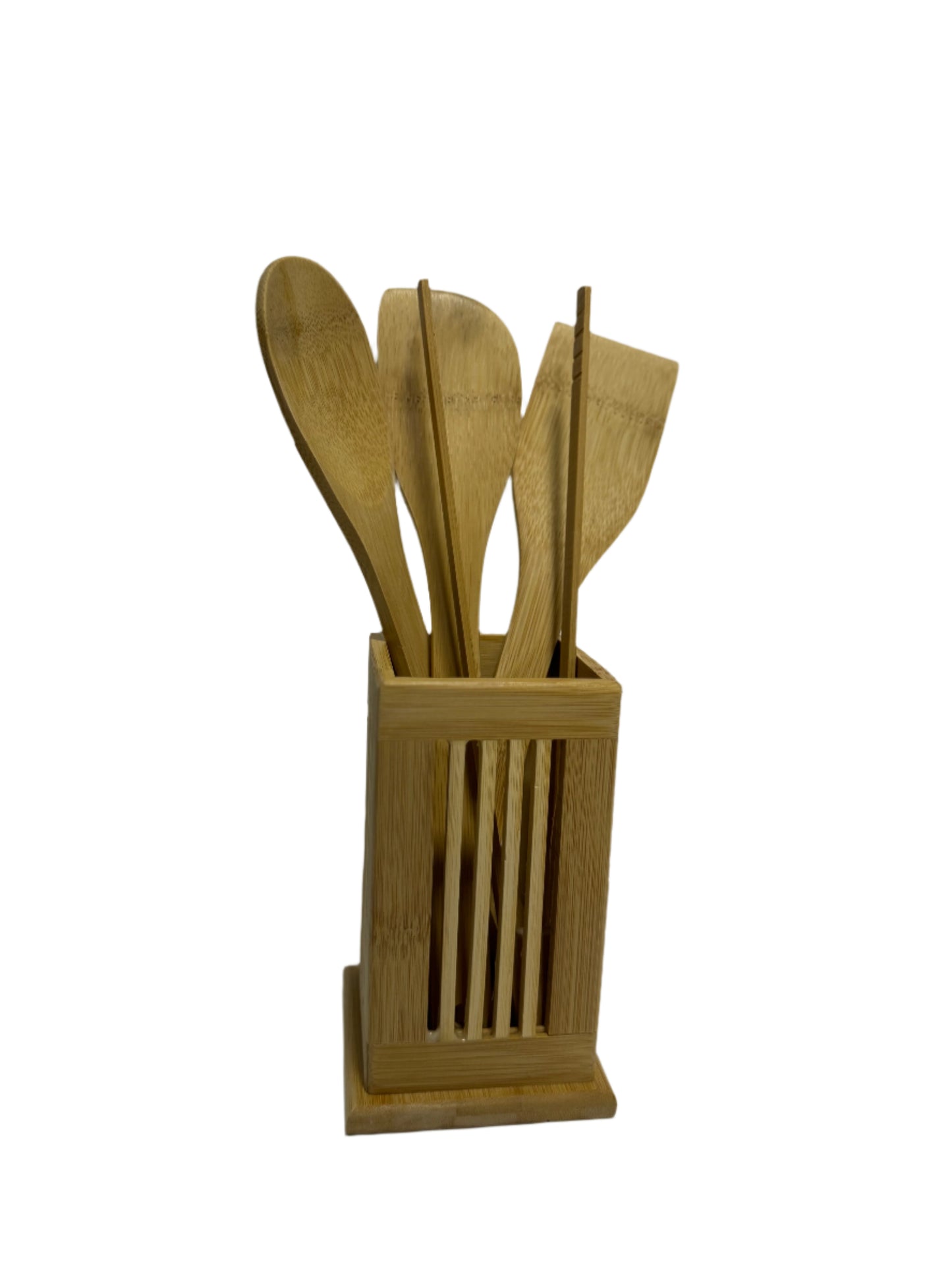Set of 5 wooden spoons with stand