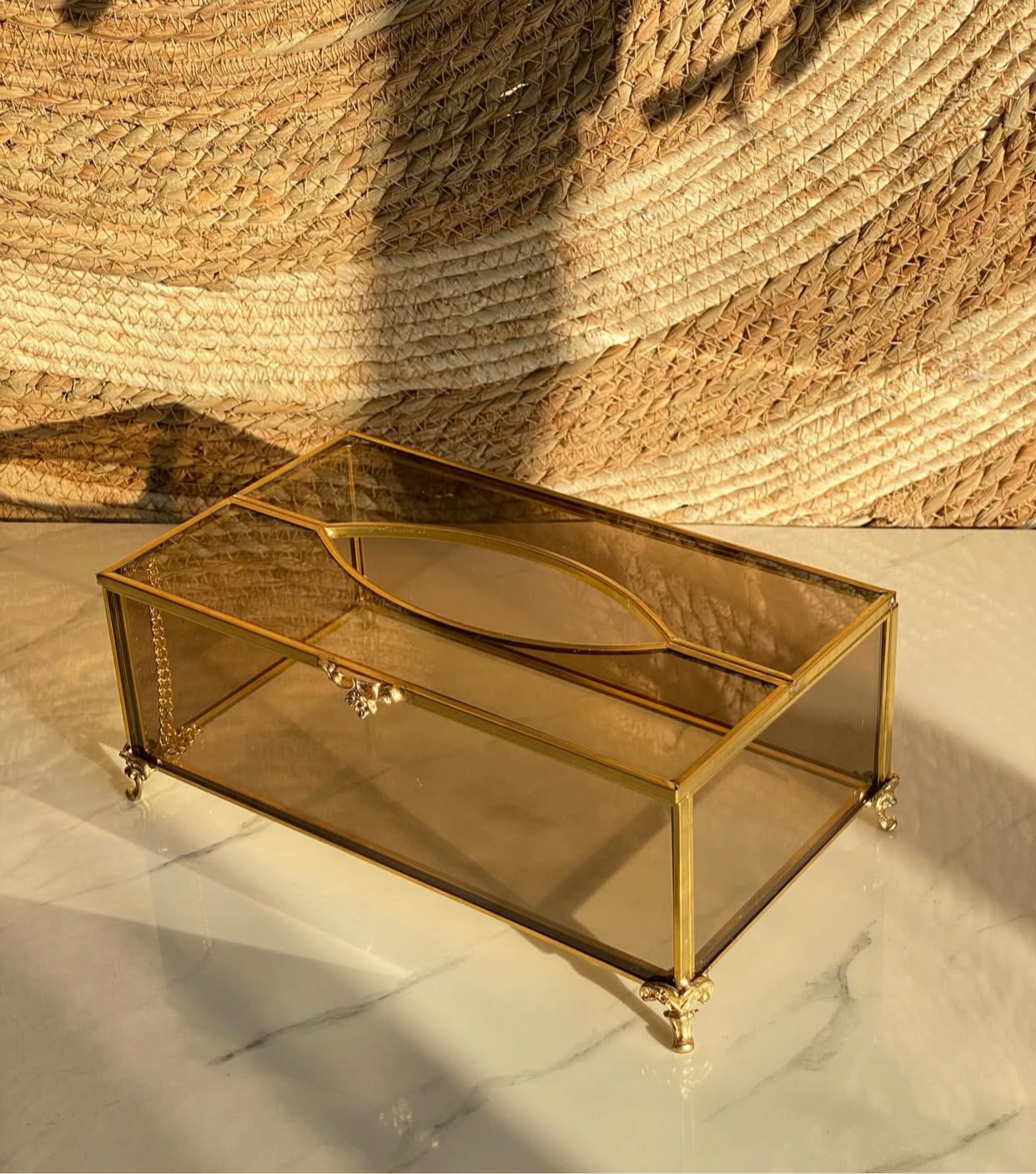 Golden Plexi Glass Tissue Box