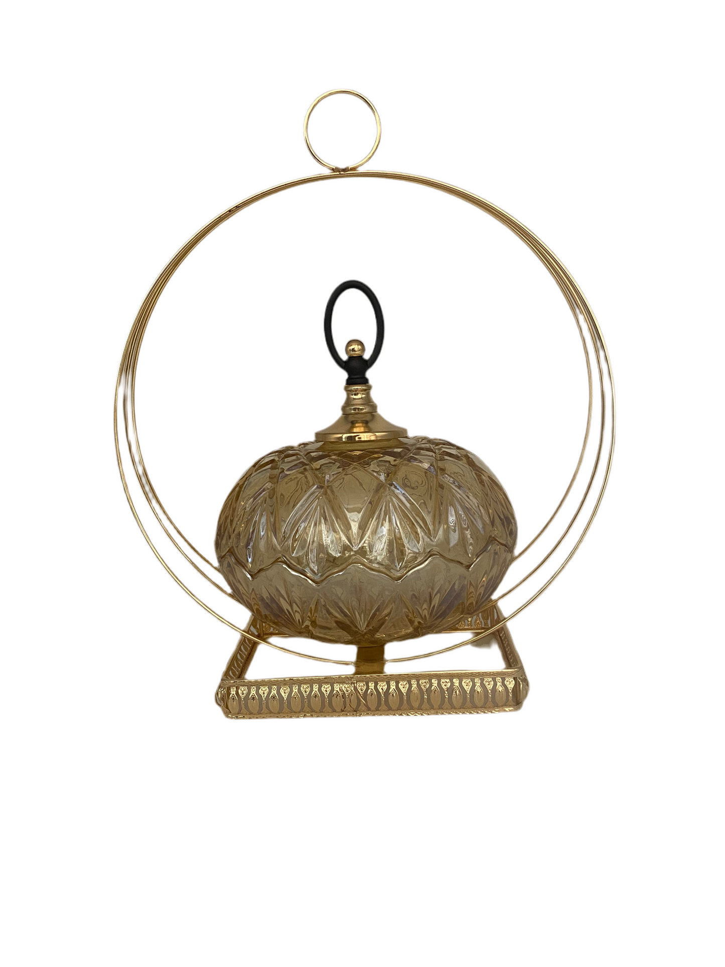 Golden Glass Candy Plate With Lid/ With Metal Golden Stand
