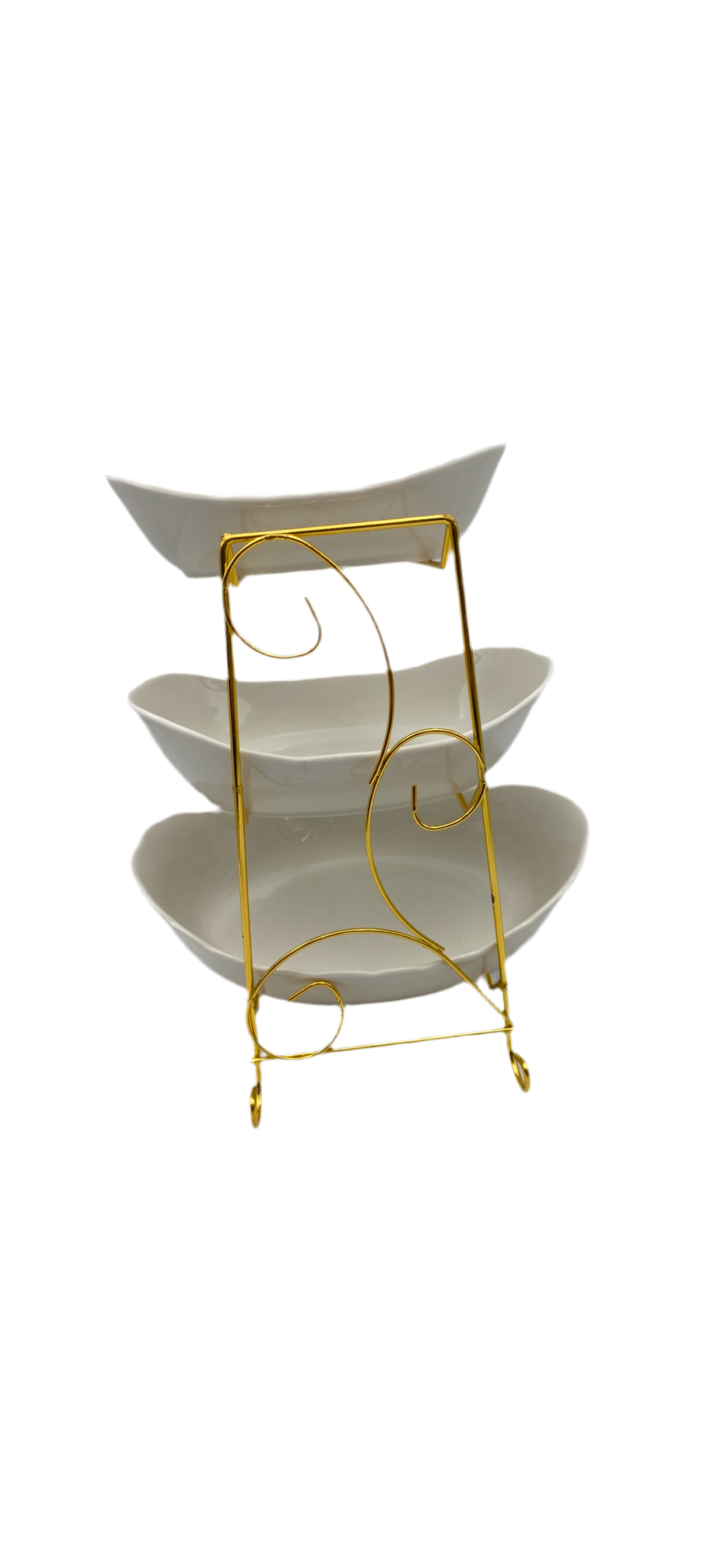3 tier oval porcelain bowl with gold stand