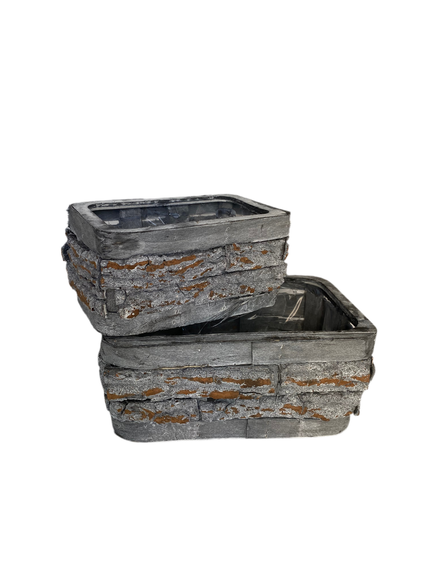 2 PCs Rectangular Wood Storage Basket Set