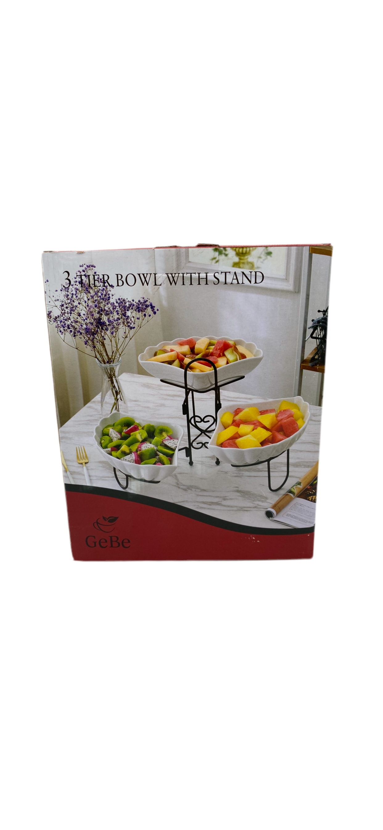3 tier bowl with metal black stand