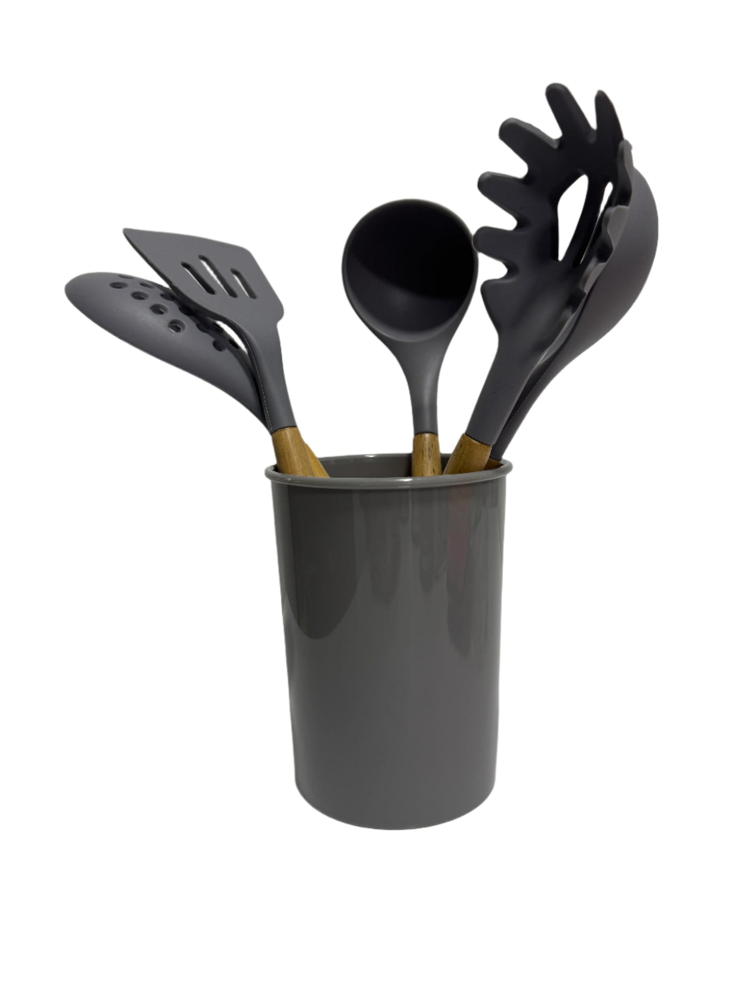Set of 5 large silicone spoons with stand