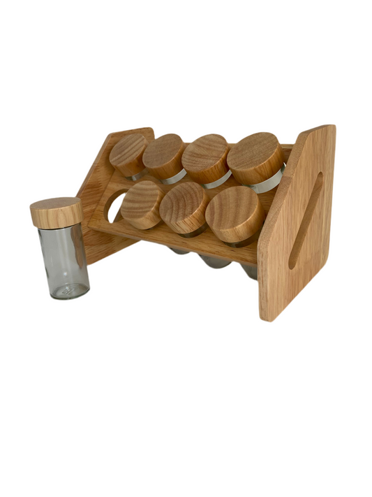 Bamboo Spice Rack With 8 Jars And Lids