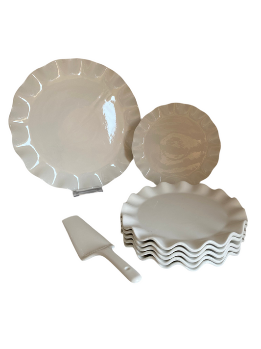8 Pcs White Porcelain Cake Plate Sets