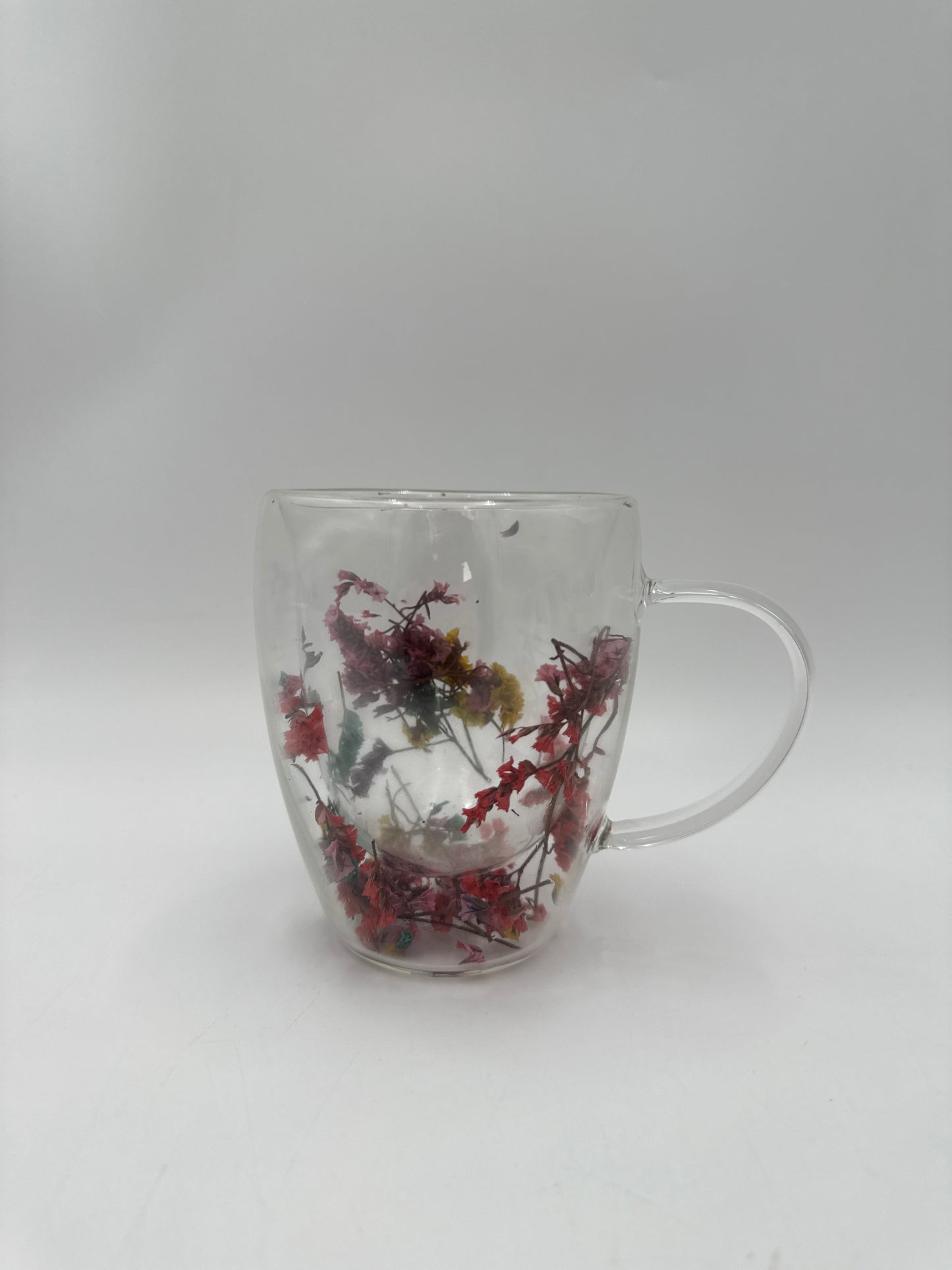 Double glass mug with flowers
