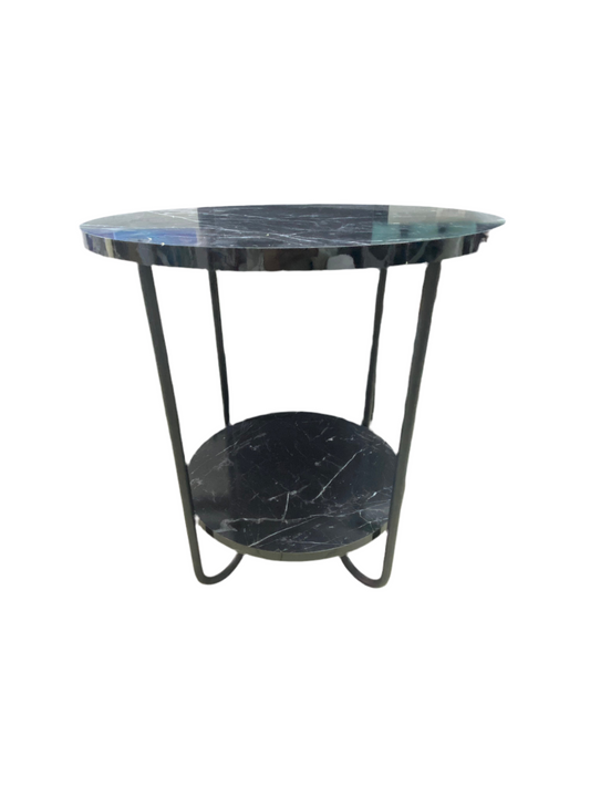 2 Levels Black Marble Wood Table