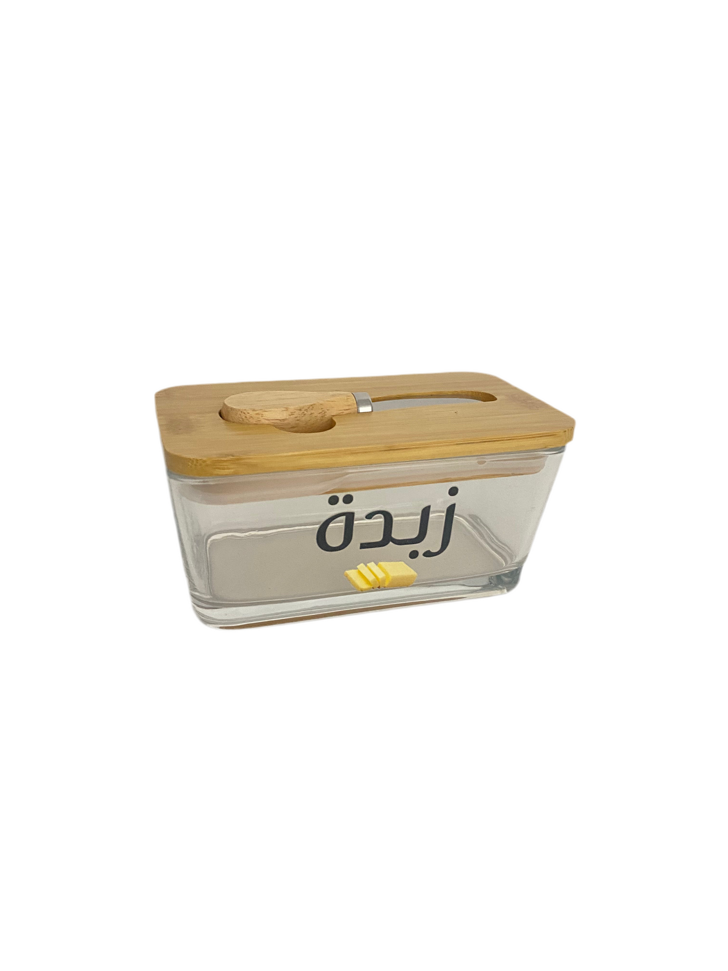 Rectangular Glass Butter/Cheese Bowl with Bamboo Lid & Knife