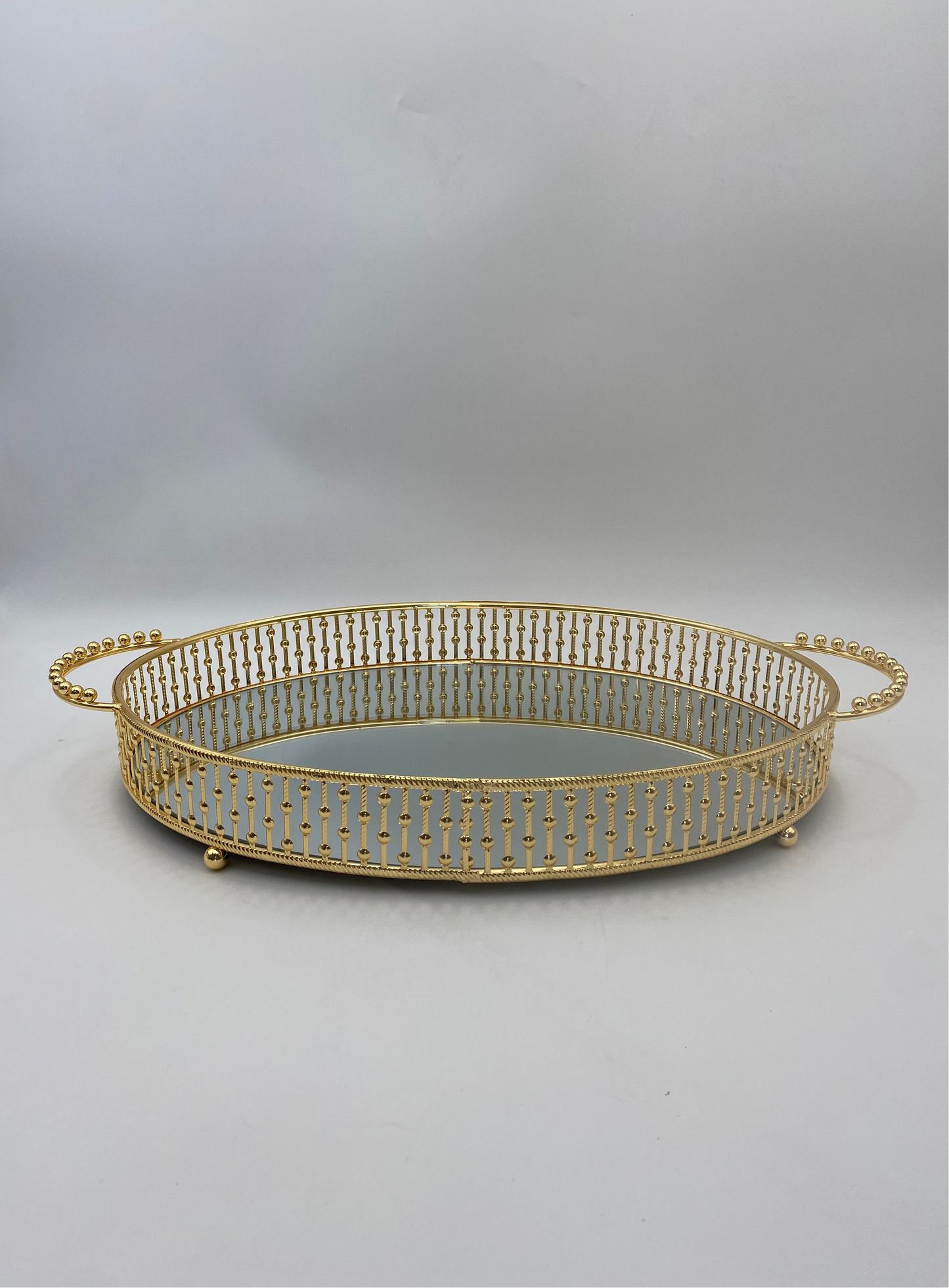 Oval Golden Metal Mirror Tray