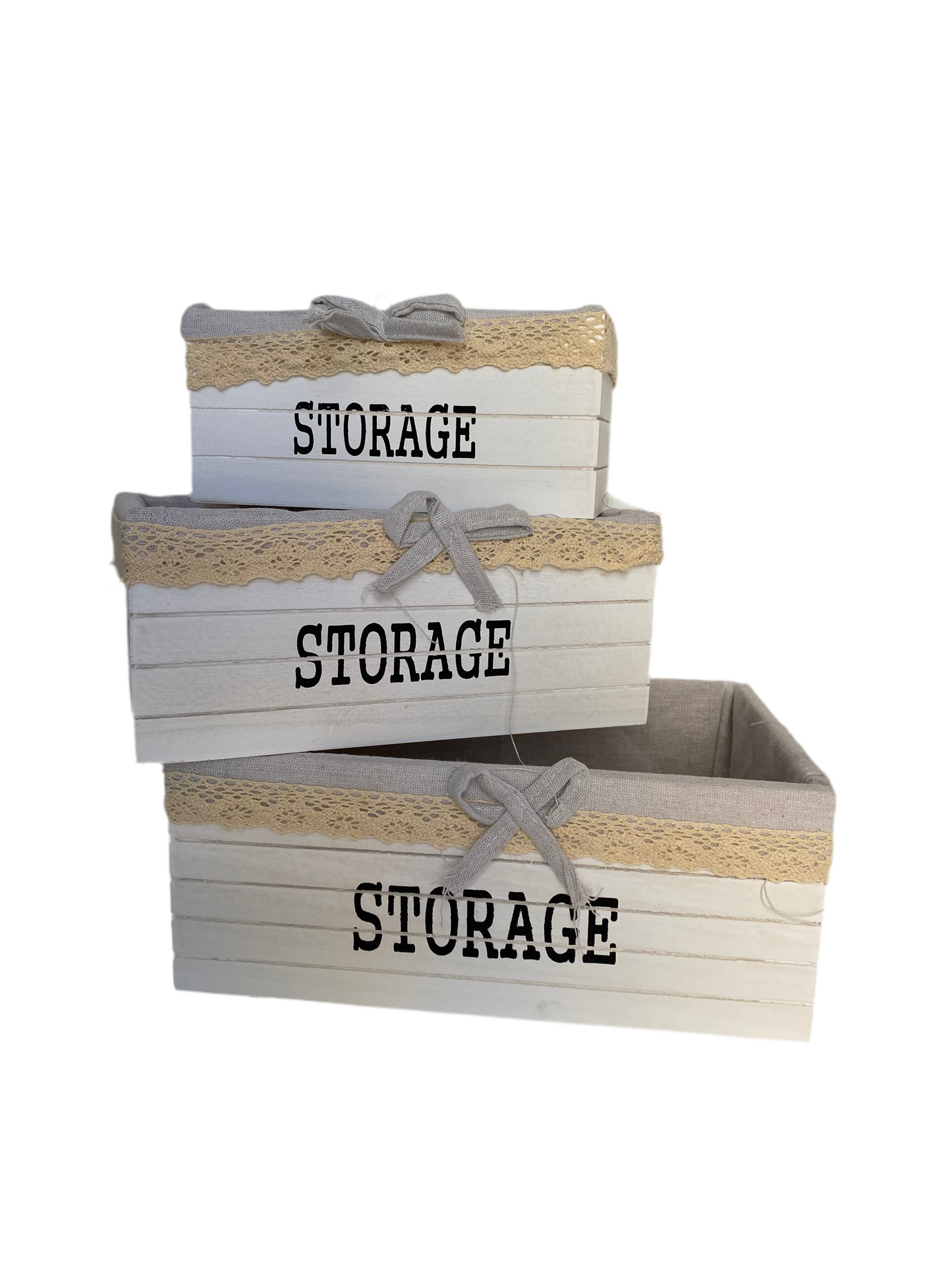 3 PCs Rectangular Wooden Storage Basket Set