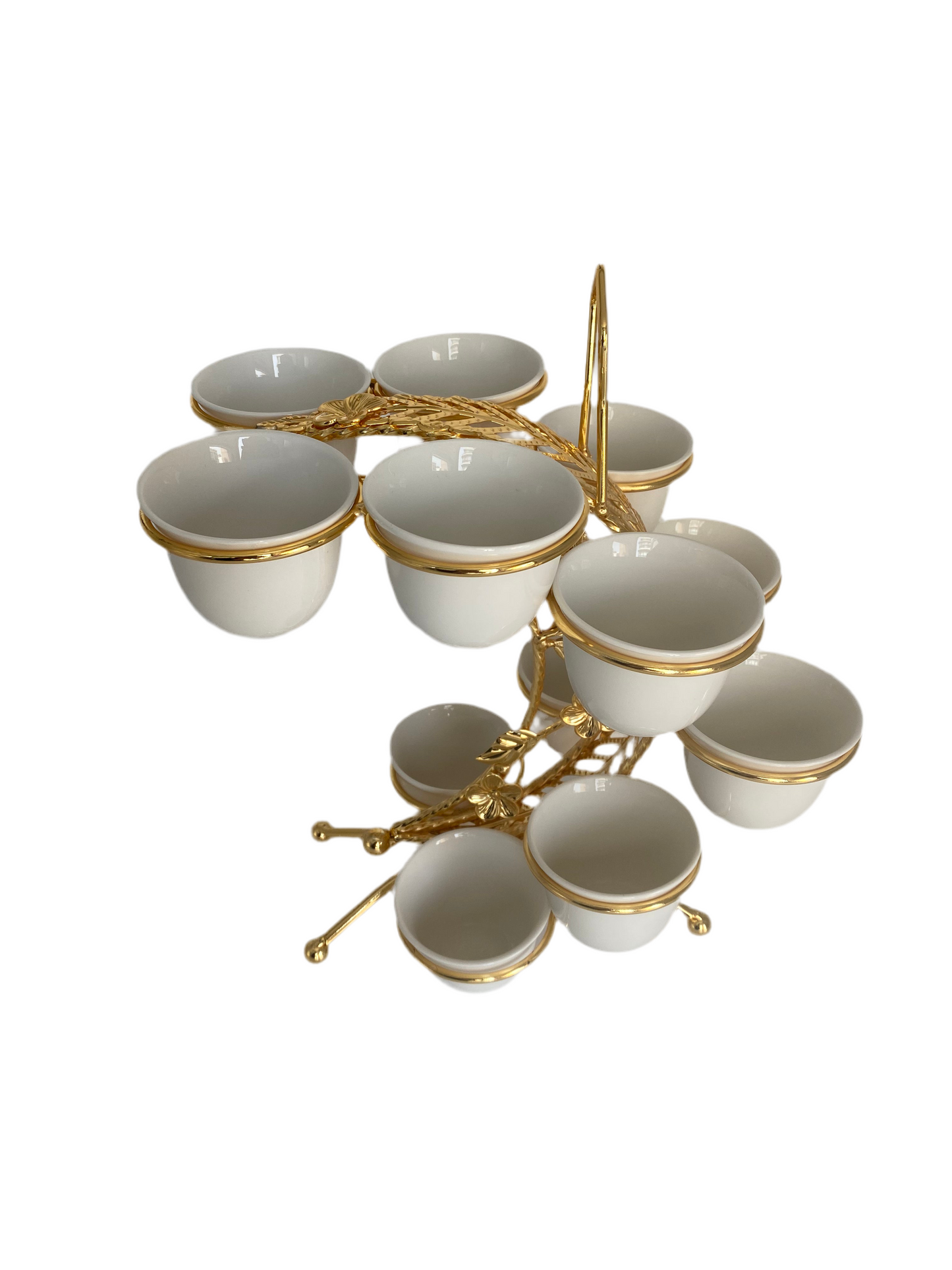 12 Pcs White Arabic Coffee Cups With Metal Stand