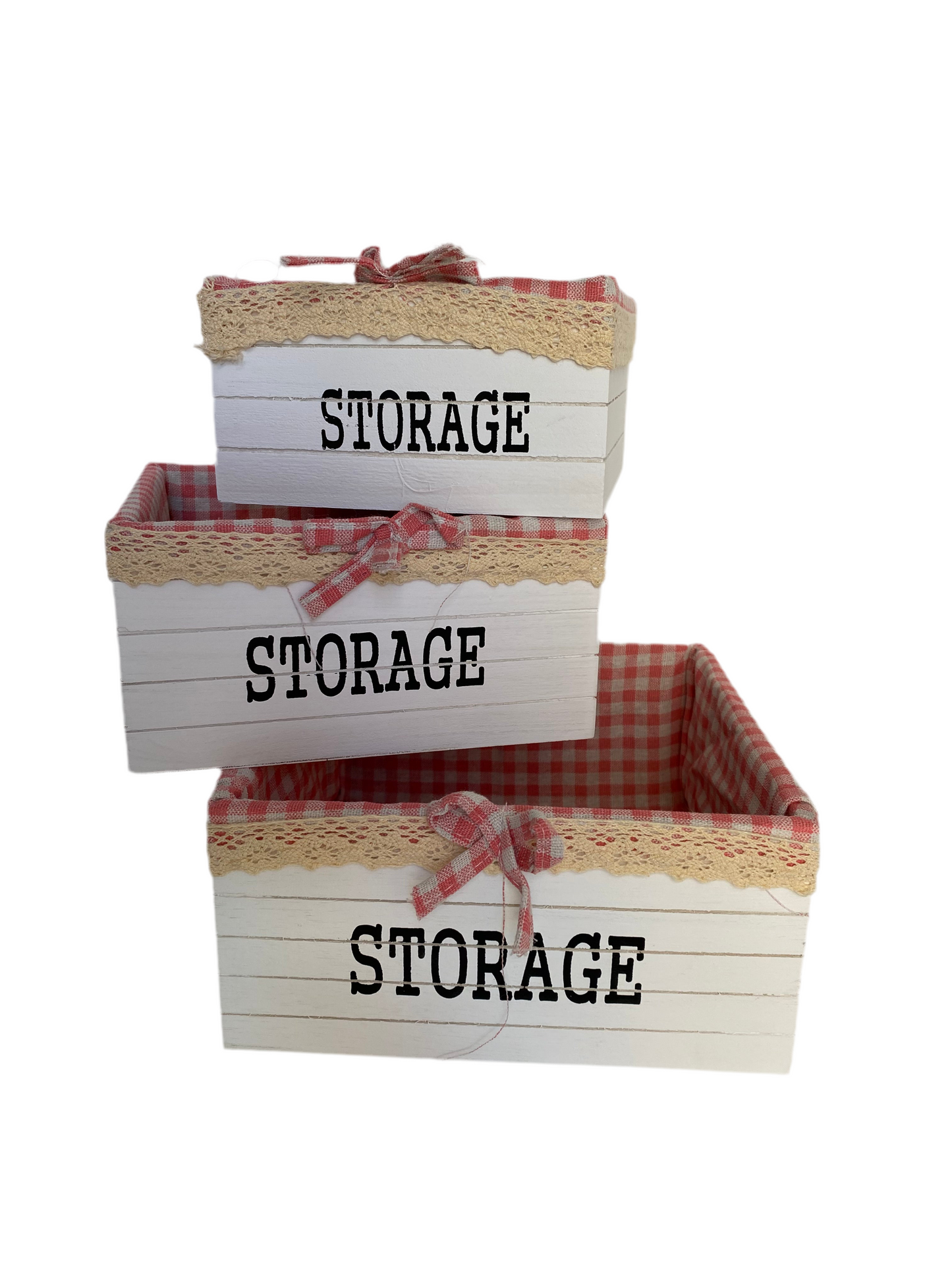 3 Pcs Squared Wooden Storage Basket Set