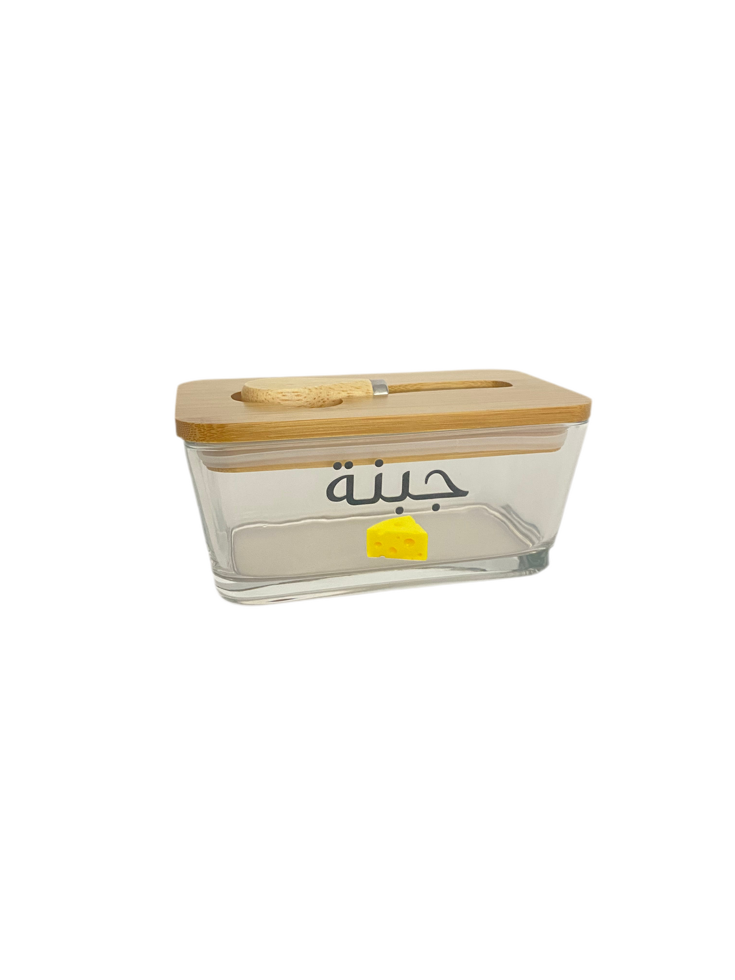Rectangular Glass Butter/Cheese Bowl with Bamboo Lid & Knife