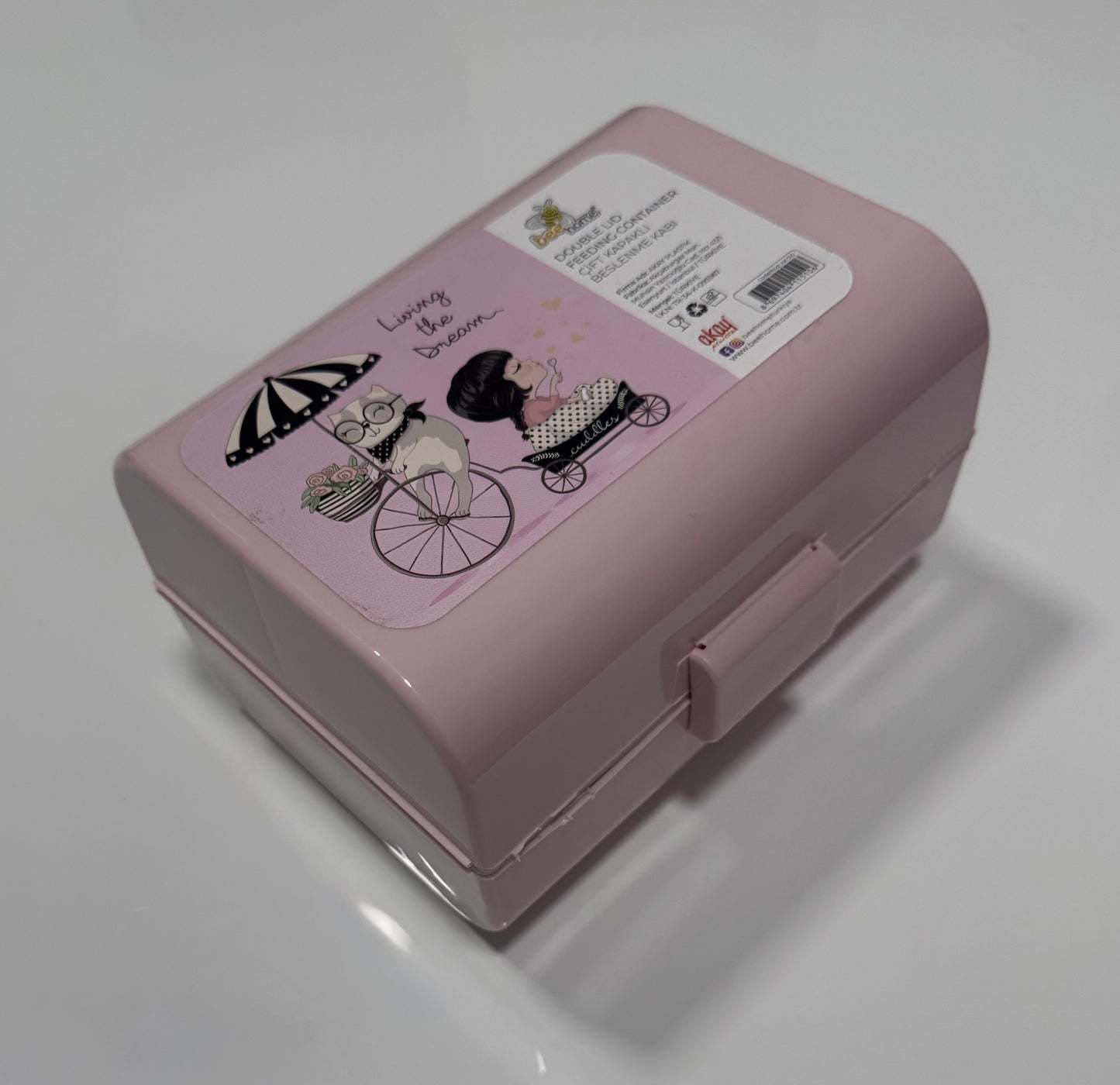 Colorful rectangular lunch box with double lid