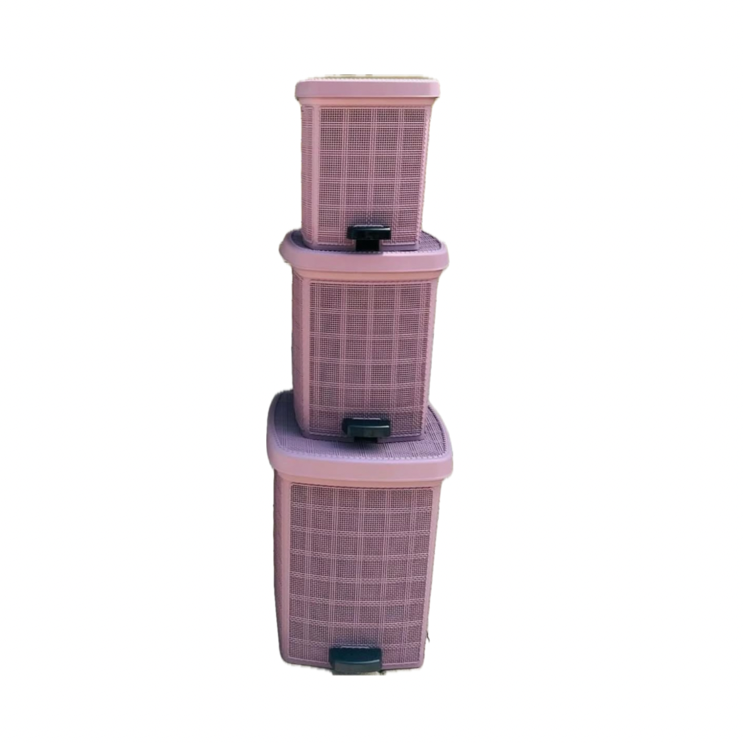 Set of 3 purple pedal waste bins