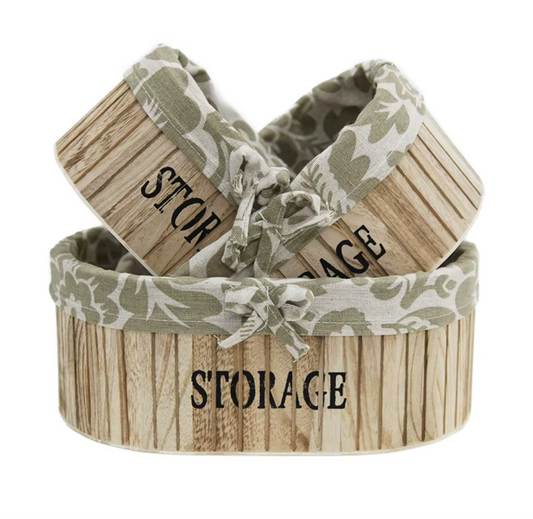 Set 3 Pcs Oval Wooden Storage Basket