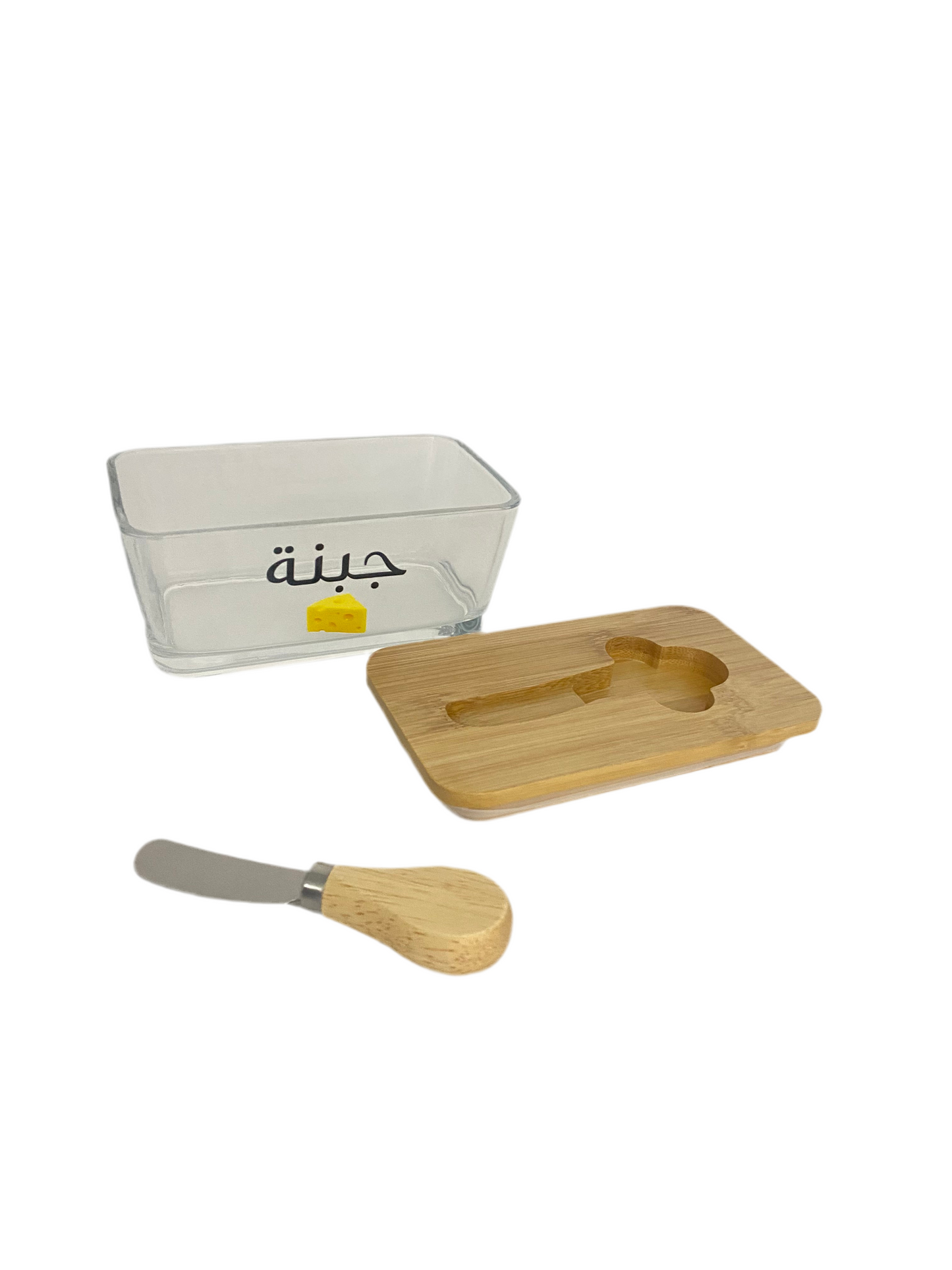 Rectangular Glass Butter/Cheese Bowl with Bamboo Lid & Knife
