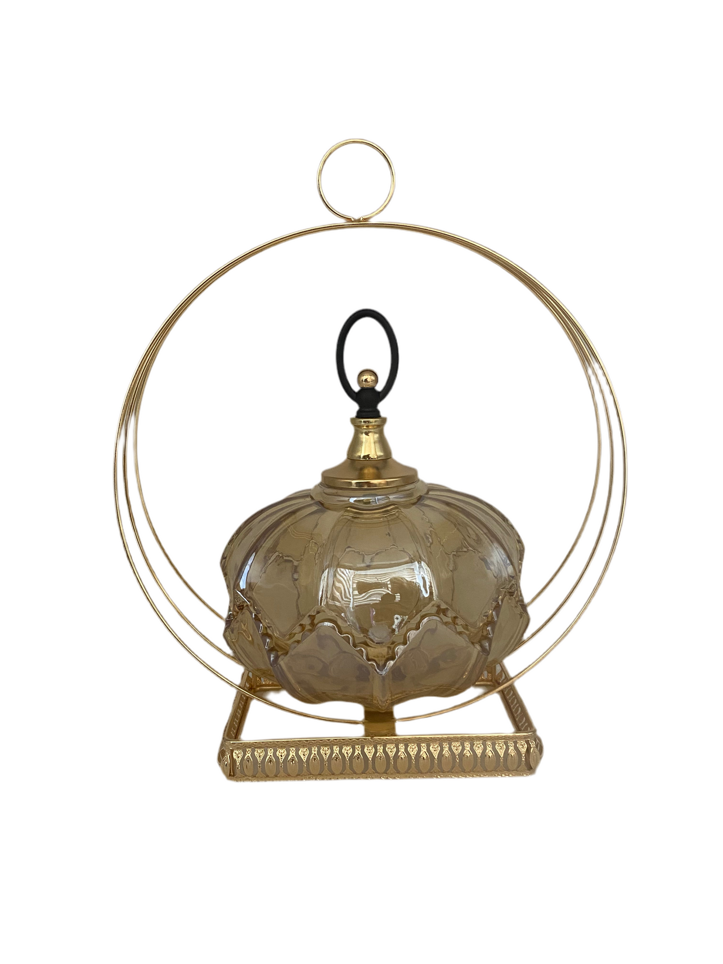 Golden Glass Candy Plate With Lid/ With Golden Metal Stand