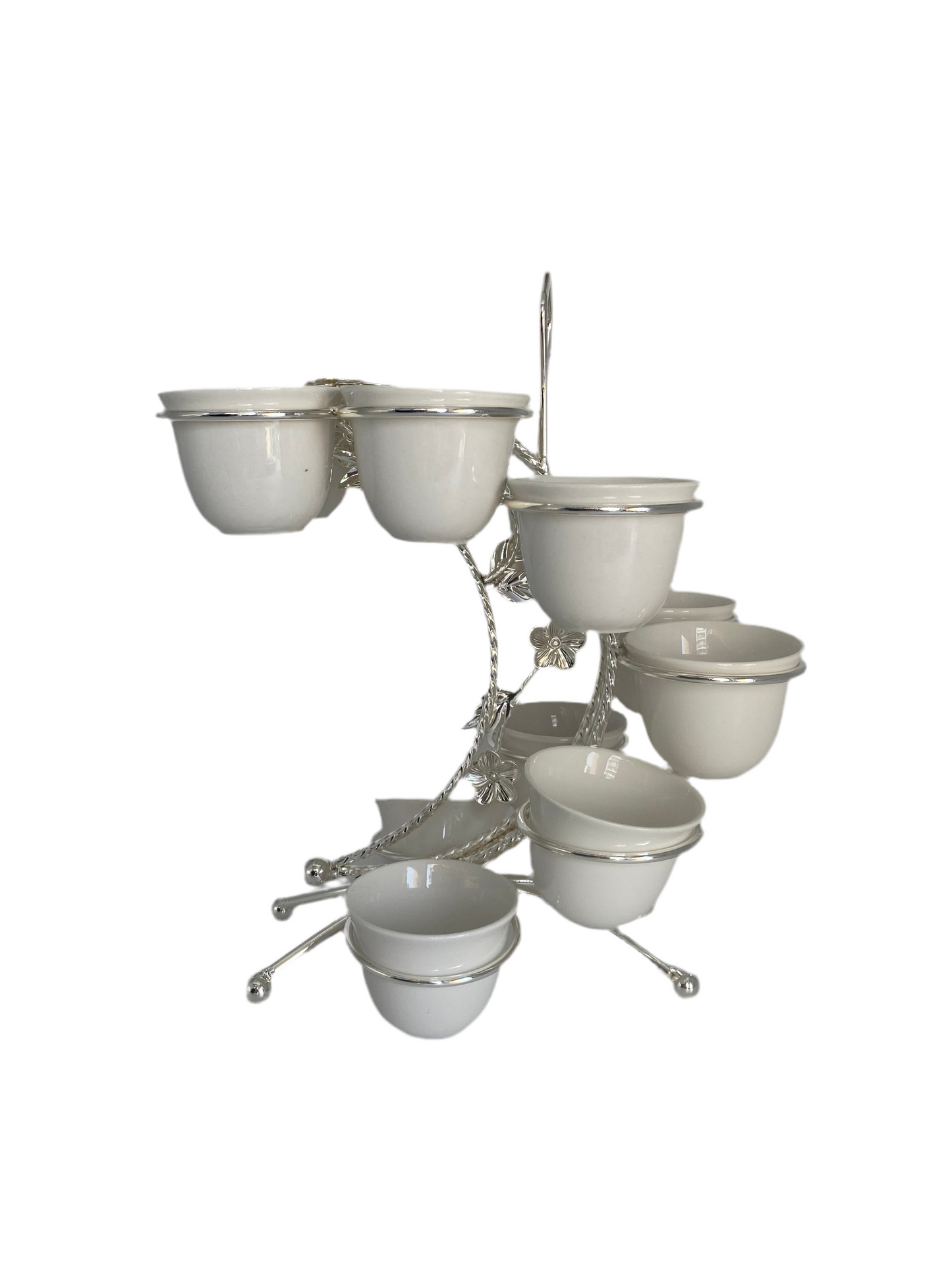 12 Pcs White Arabic Coffee Cups With Metal Stand