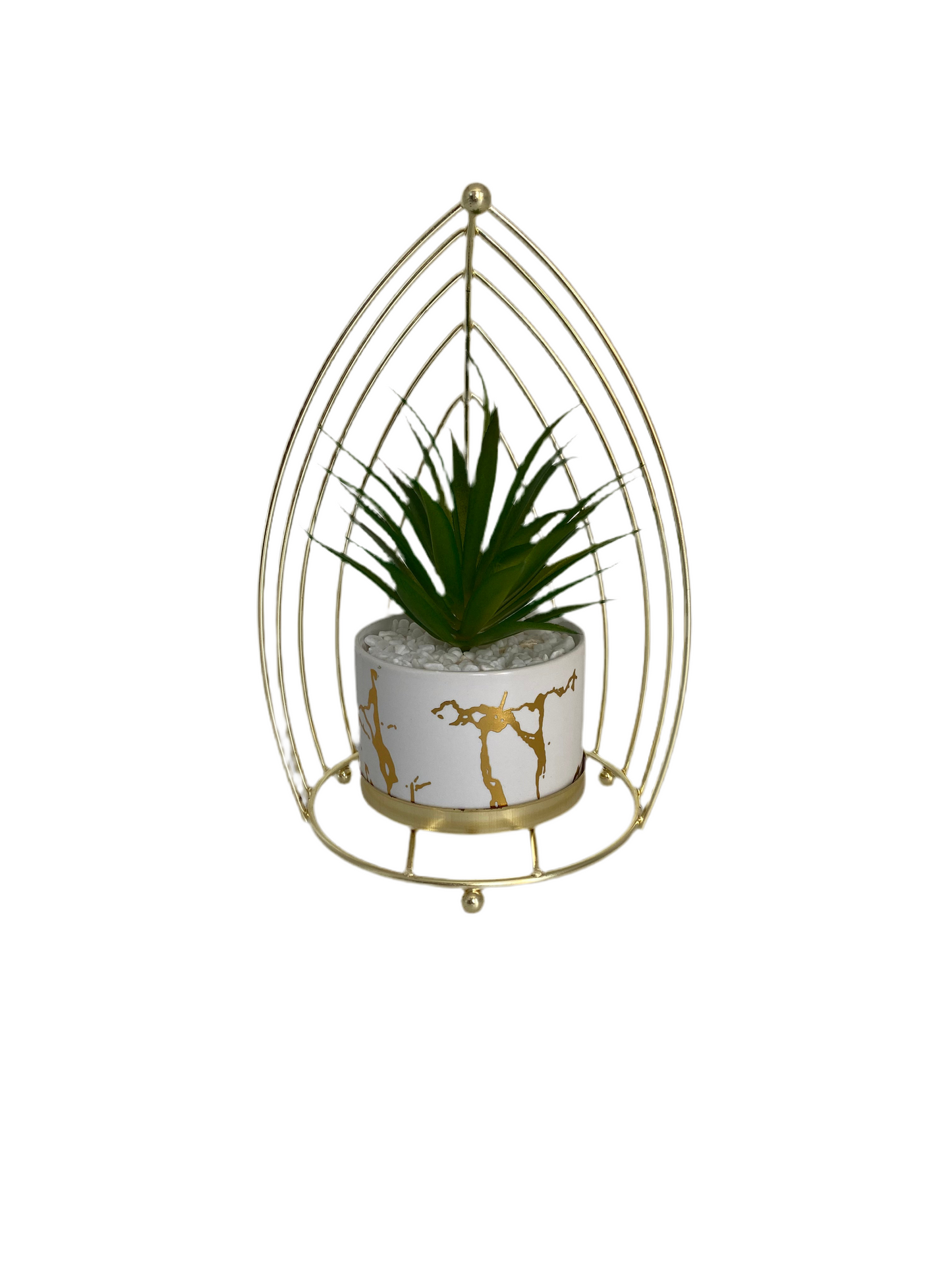 Artificial Flowers In Round Metal Frame Vase