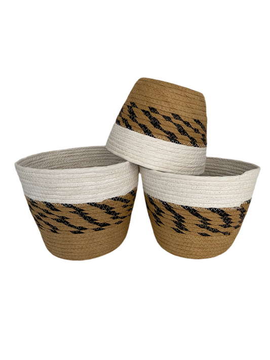 3 Pcs Round Straw Basket Set
