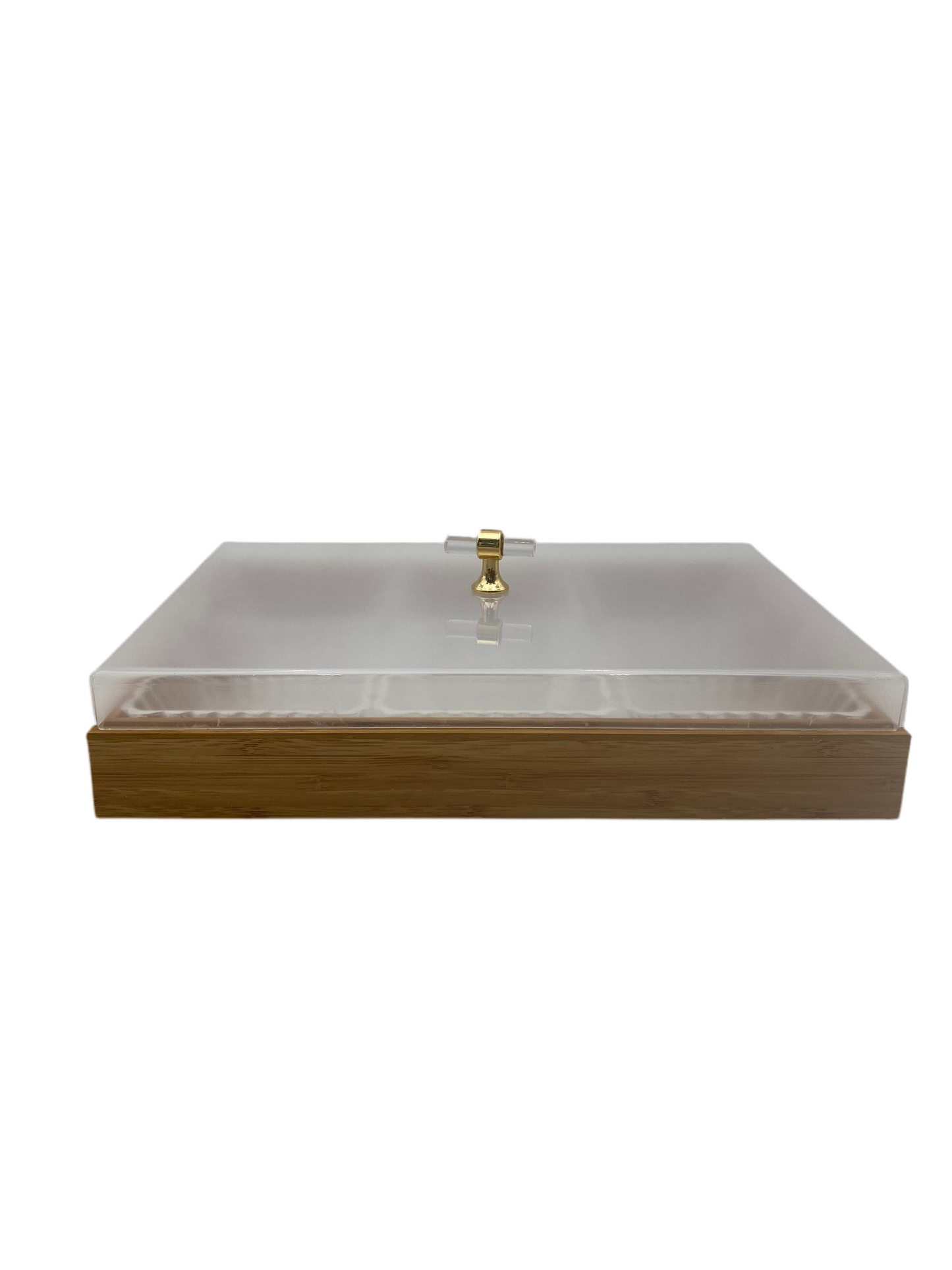 6 Pcs Square Plexi Bowl In Rectangle Wooden Tray With Plexi Cover