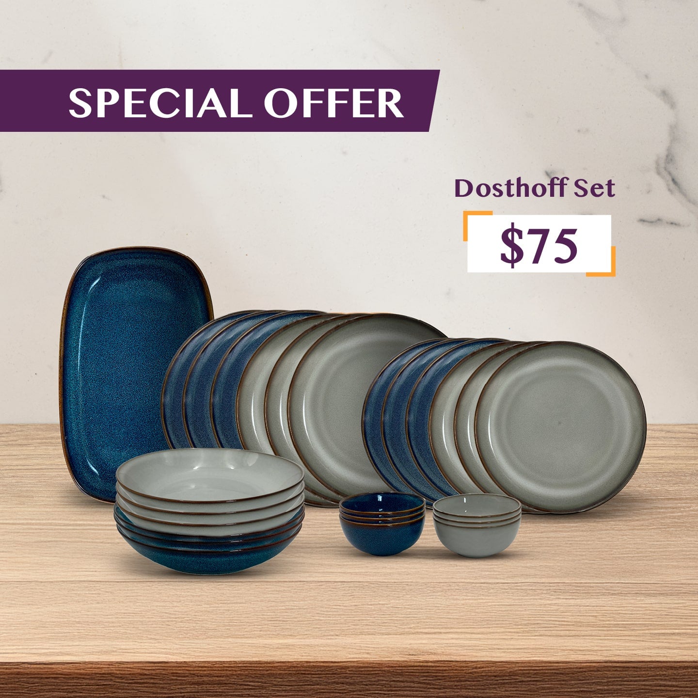 Dosthoff white and blue tableware set