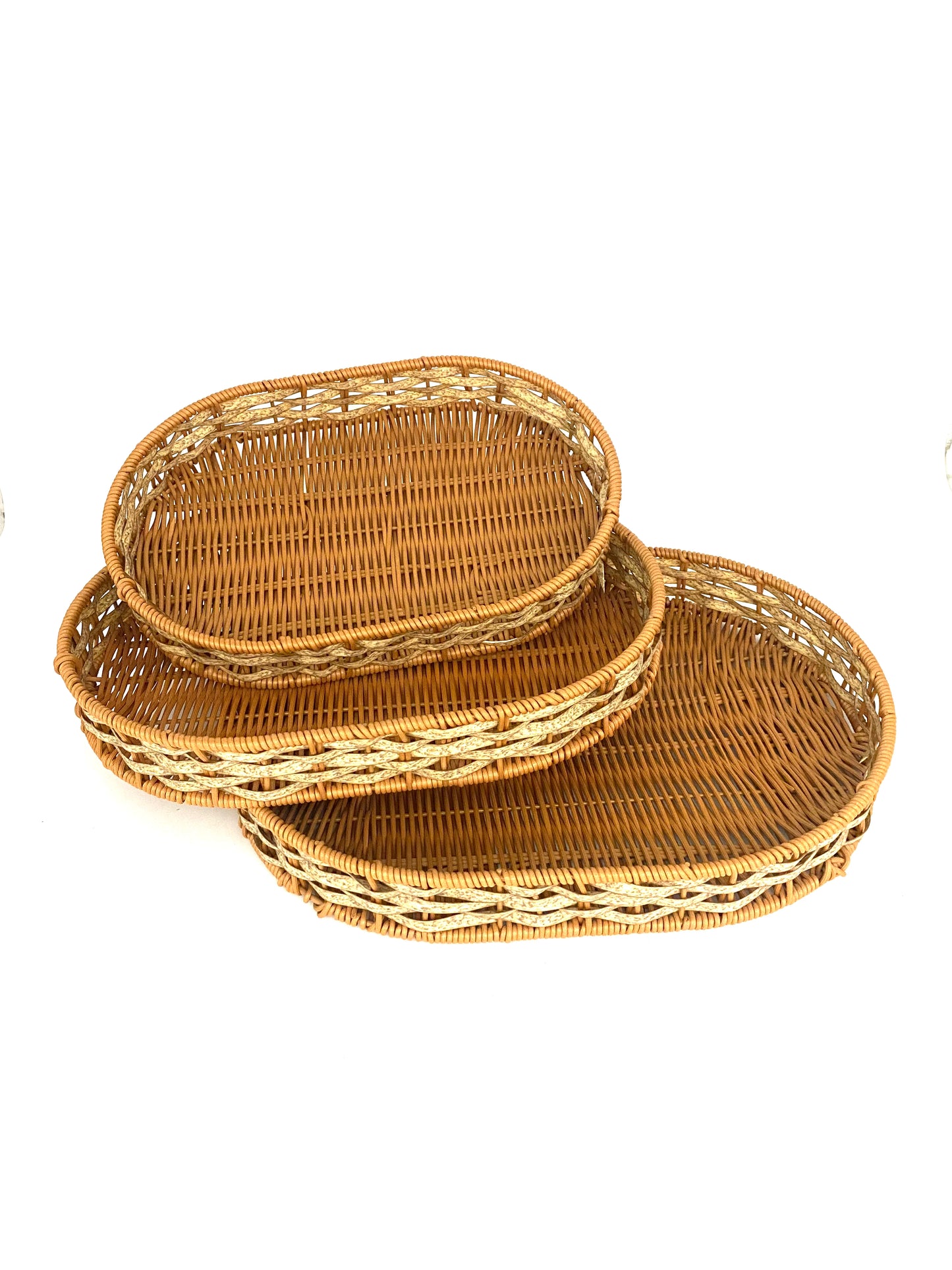 3 Pcs Oval Straw Tray Set