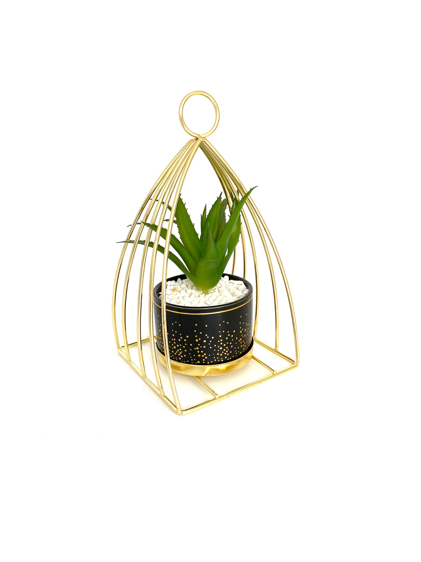 Artificial Flowers in Squared Metal Frame Vase