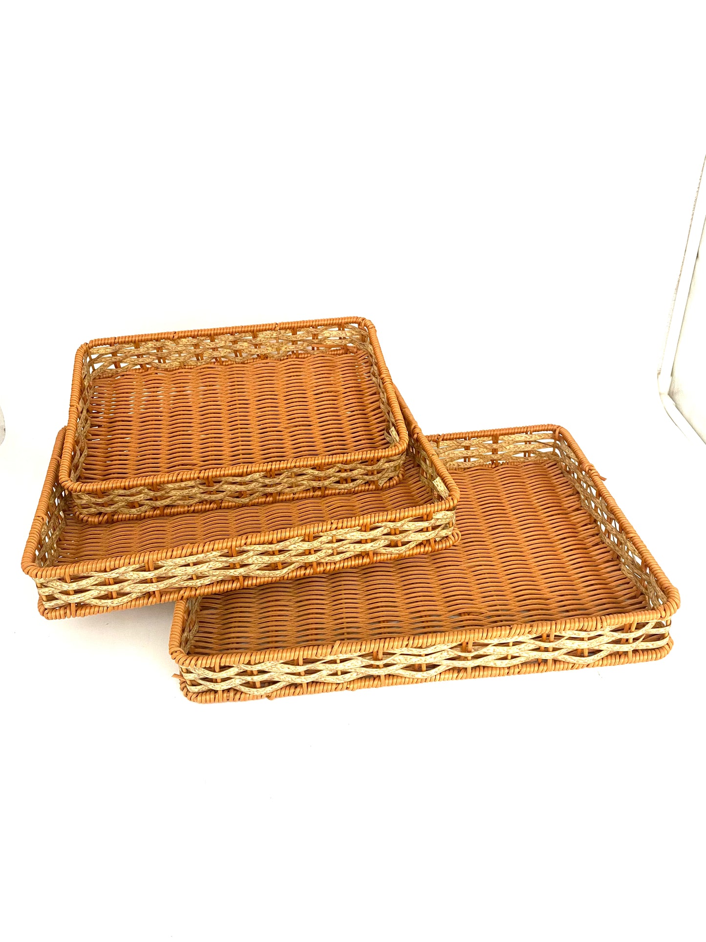 3 Pcs Rectangular Straw Tray Set
