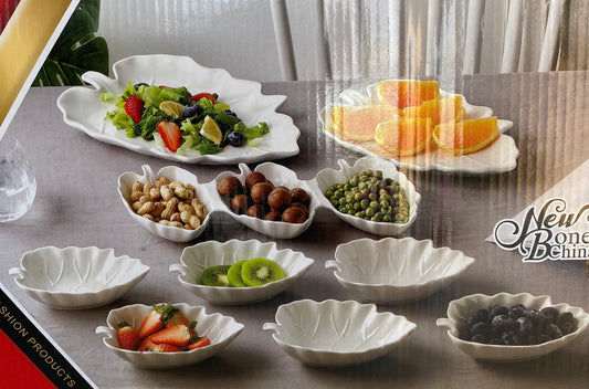9 Pcs White Porcelain Leaf Dinner Set