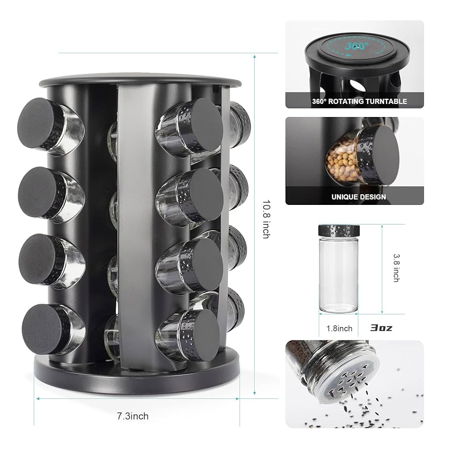GeBe, Round Empty 16 Jars Revolving Spice Rack Organizer