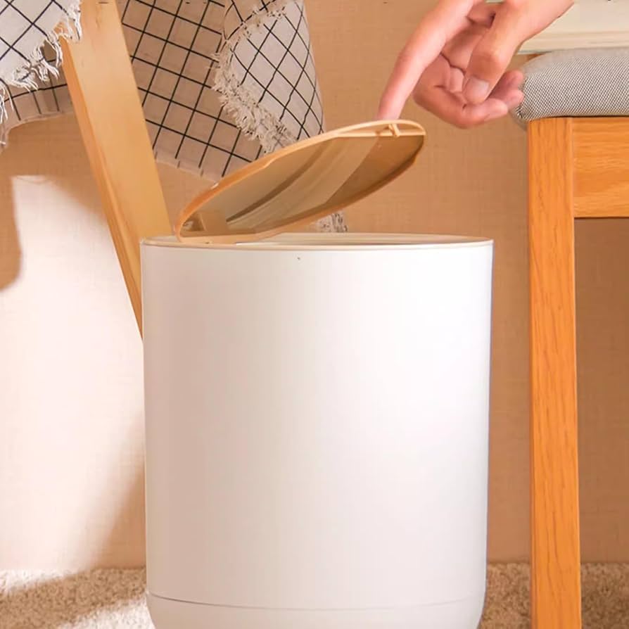 WOOD GRAIN TRASH BIN WITH ONE-TOUCH LID (7 L)