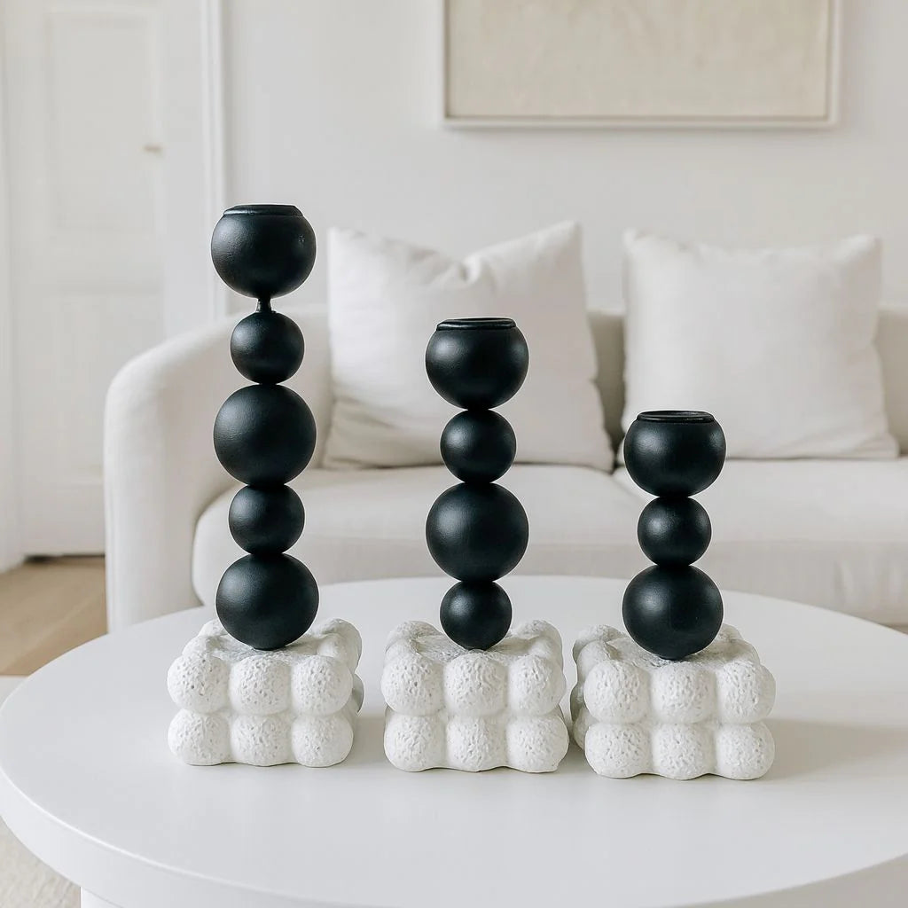 3 PCs Sculpture Metal Candle Holder With Concrete Base
