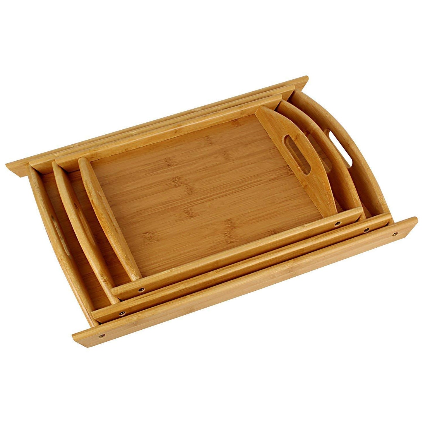 3 Pcs Rectangular Wood Bamboo Serving Tray Set